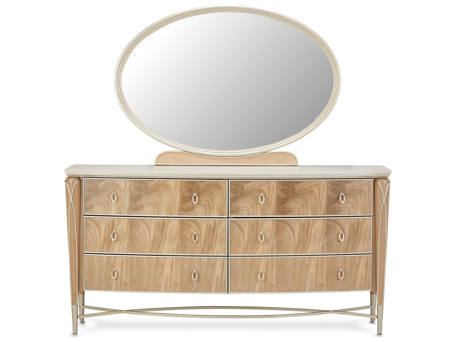 Michael Amini Villa Cherie - Caramel 6-Drawers Brown Birch Wood Double Dresser