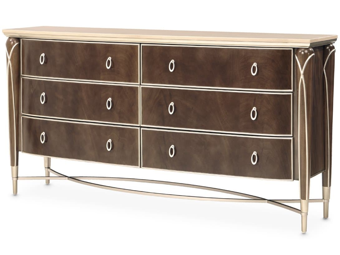 Michael Amini Villa Cherie - Hazelnut 6-Drawers Brown Birch Wood Double Dresser