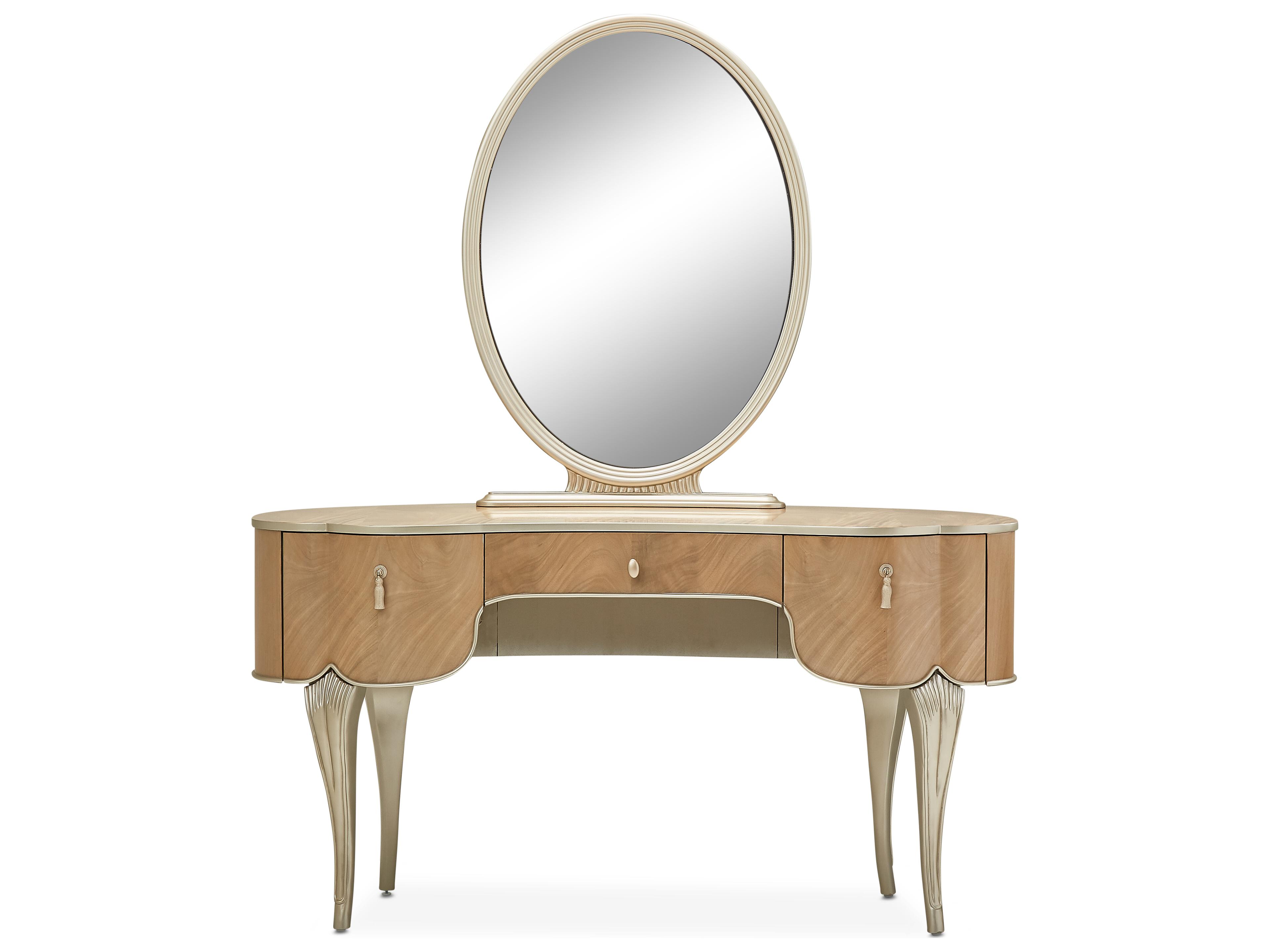 Michael Amini Villa Cherie Caramel Chardonnay Oval Dresser Mirror