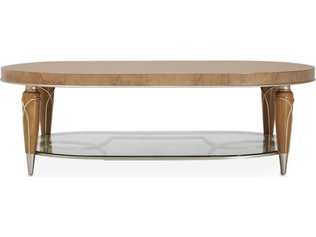 Michael Amini Villa Cherie Caramel Oval Wood Cocktail Table
