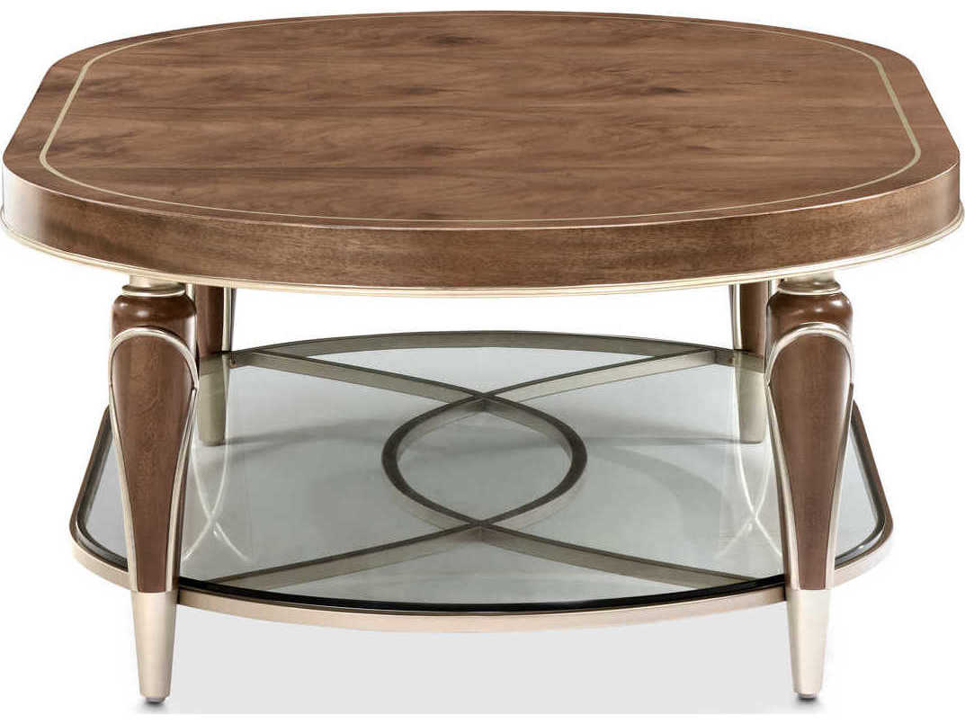 Michael Amini Villa Cherie Hazelnut Oval Wood Cocktail Table