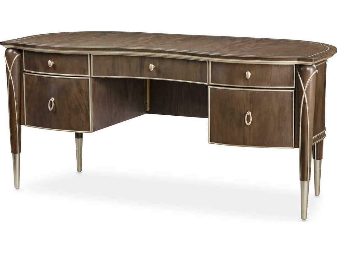 Michael Amini Villa Cherie Hazelnut Brown Birch Wood Executive Desk