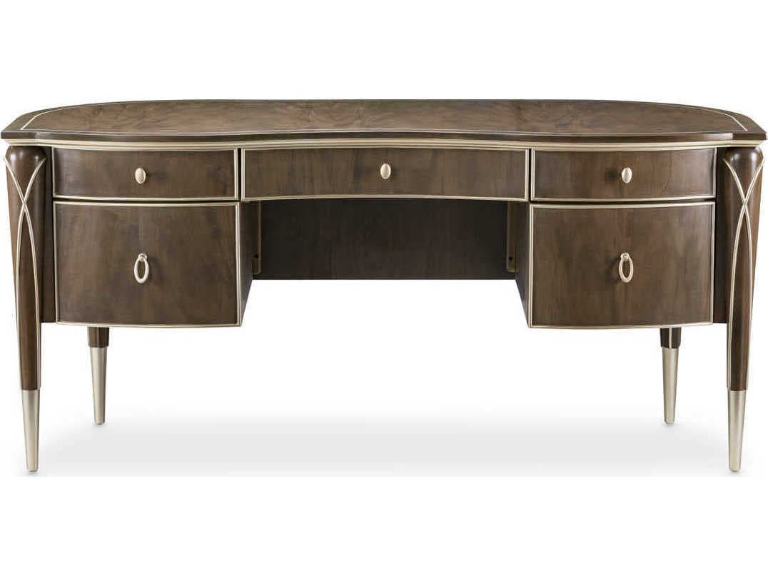Michael Amini Villa Cherie Hazelnut Brown Birch Wood Executive Desk