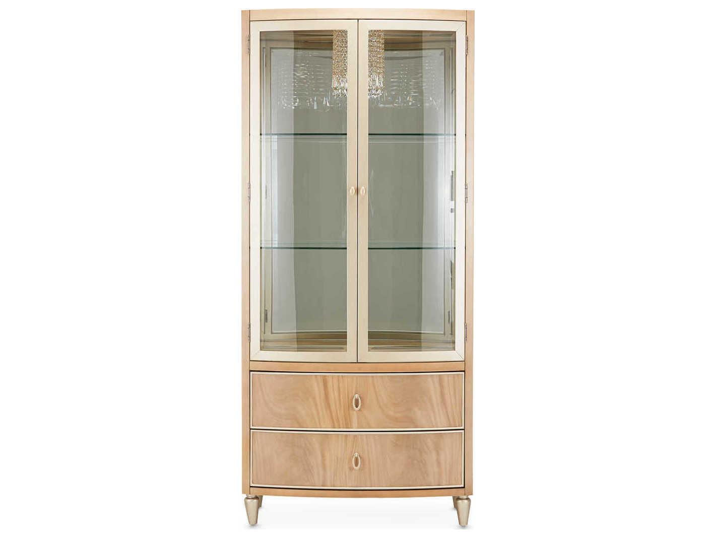 Michael Amini Villa Cherie Caramel Birch Wood Display Cabinet