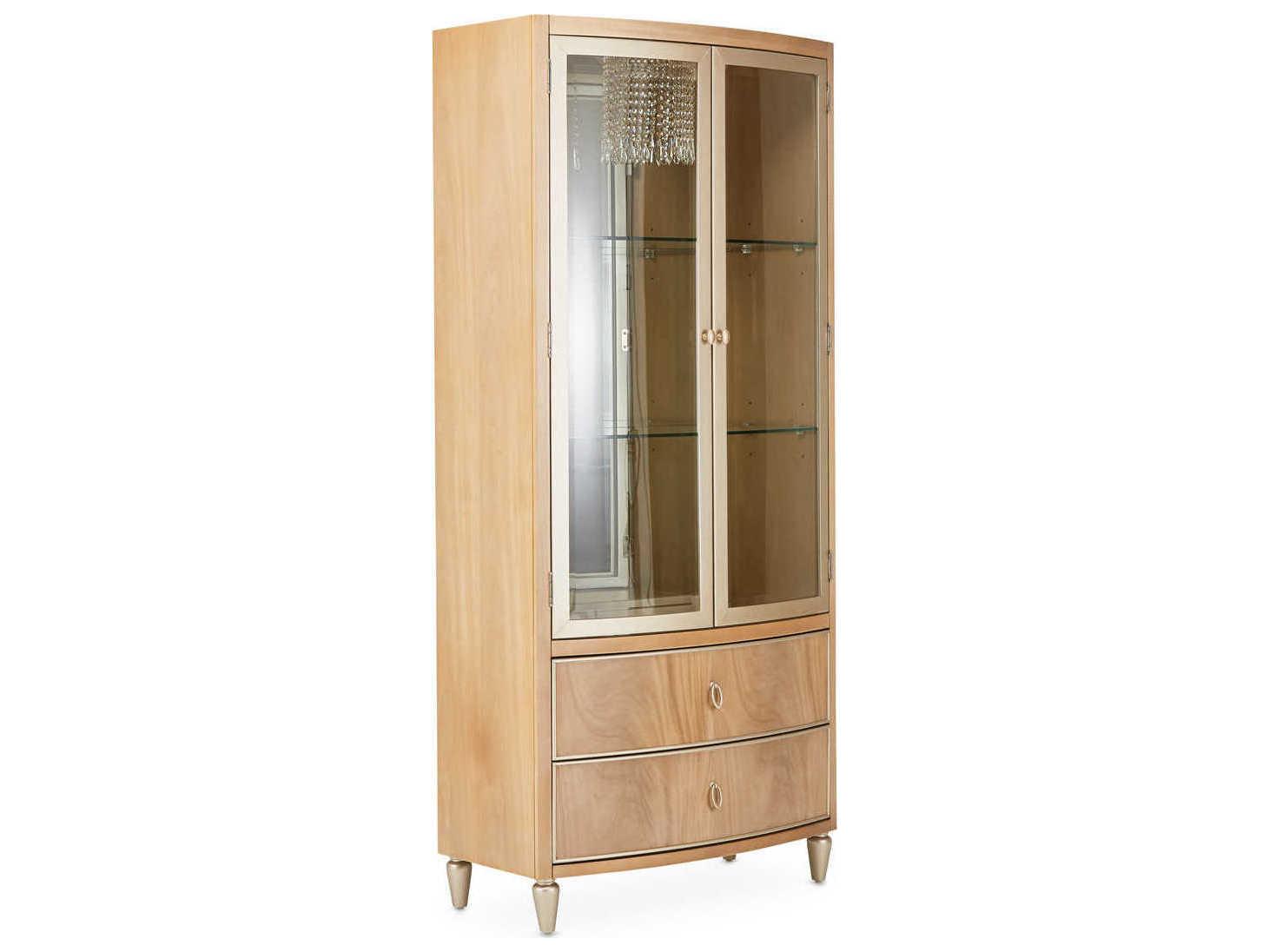 Michael Amini Villa Cherie Caramel Birch Wood Display Cabinet