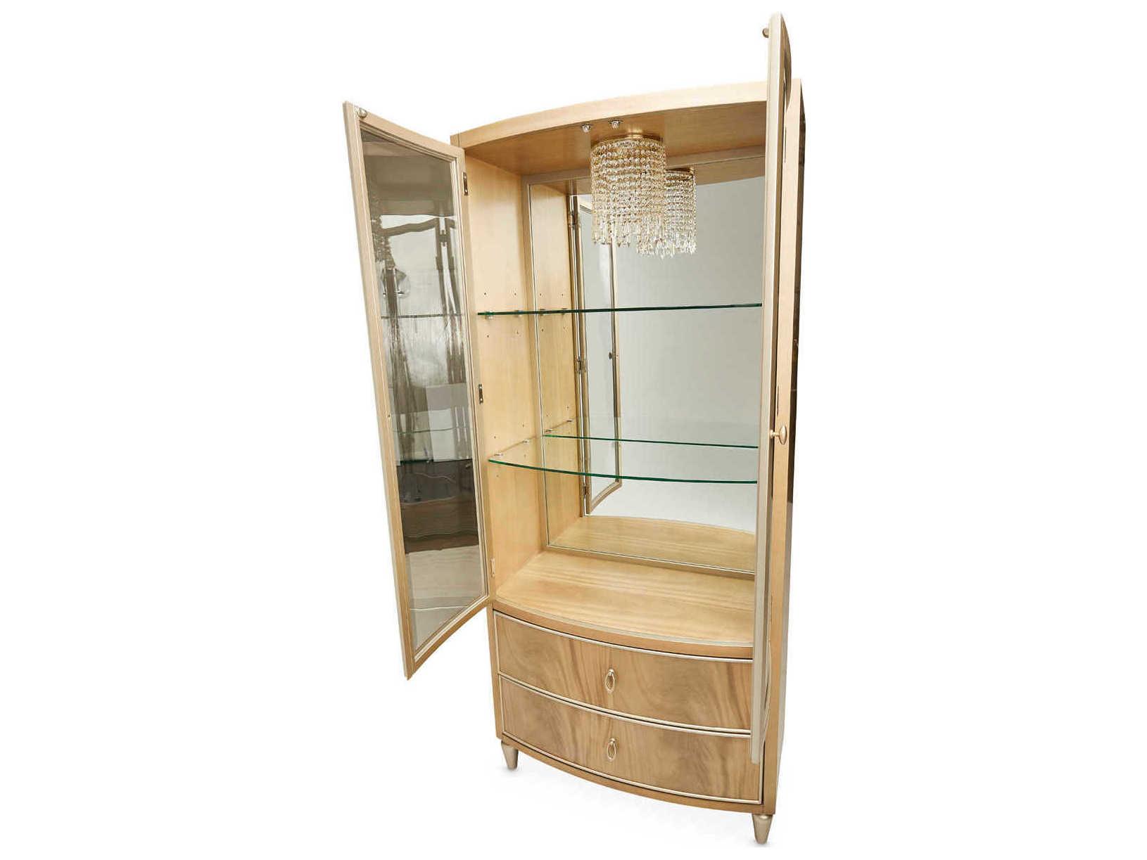 Michael Amini Villa Cherie Caramel Birch Wood Display Cabinet