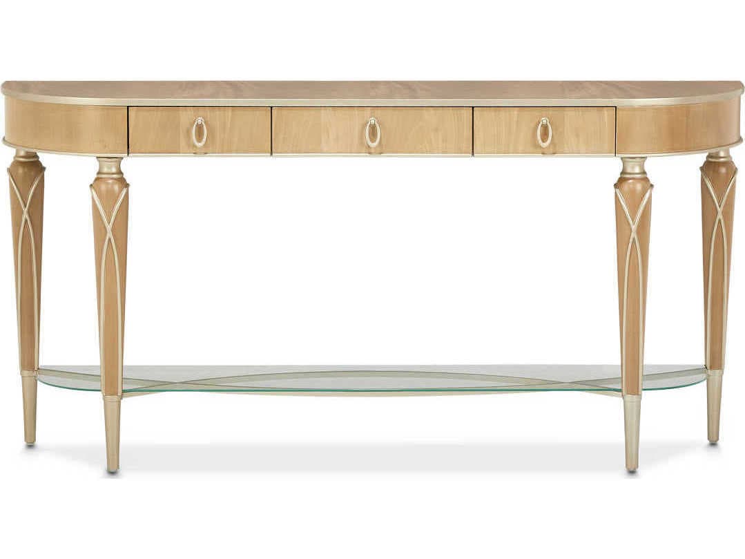 Michael Amini Villa Cherie Caramel Demilune Wood Console Table