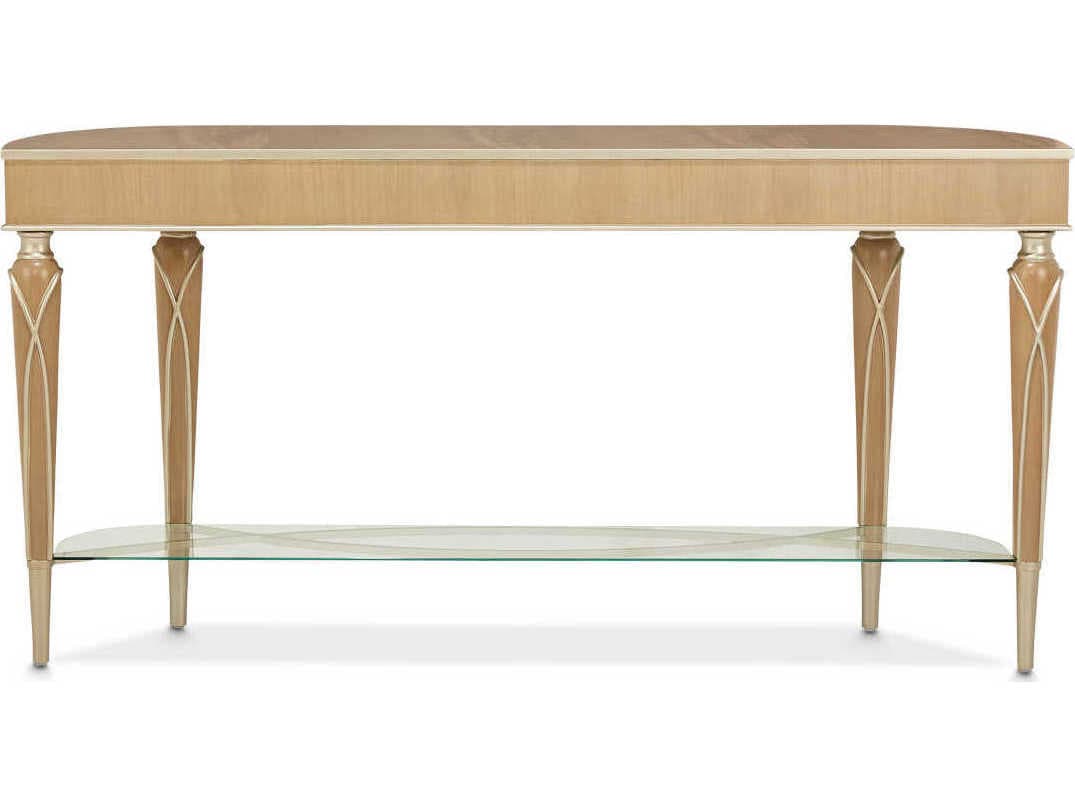 Michael Amini Villa Cherie Caramel Demilune Wood Console Table
