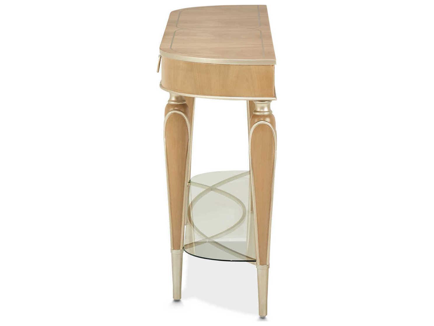 Michael Amini Villa Cherie Caramel Demilune Wood Console Table