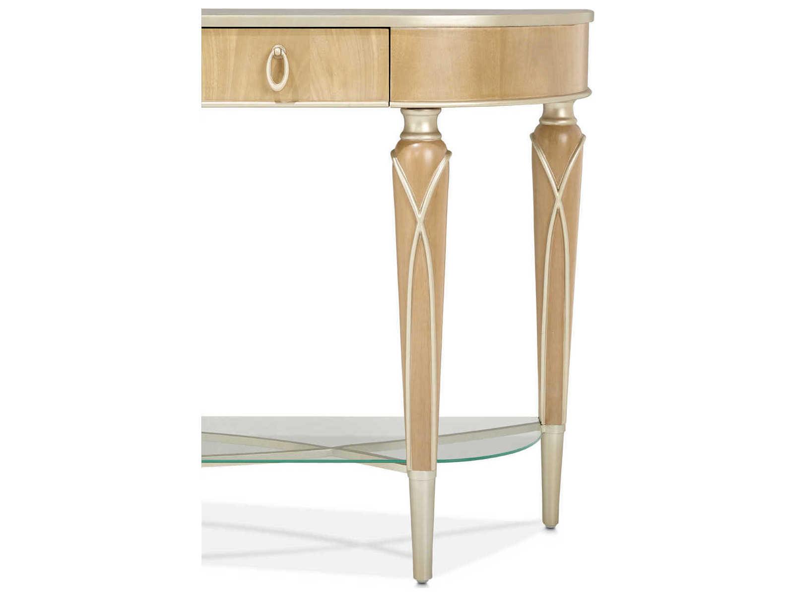 Michael Amini Villa Cherie Caramel Demilune Wood Console Table