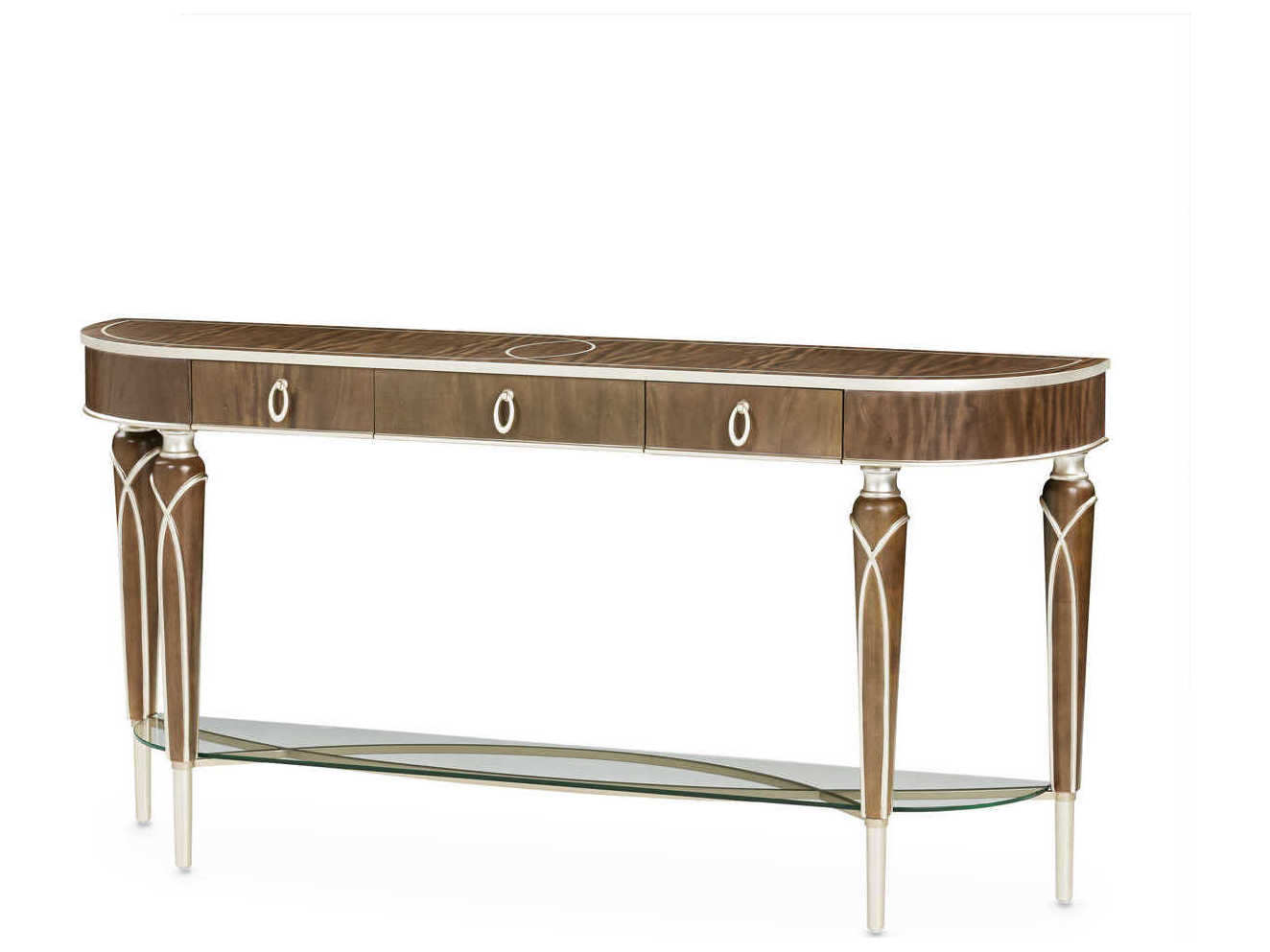 Michael Amini Villa Cherie Hazelnut Demilune Wood Console Table