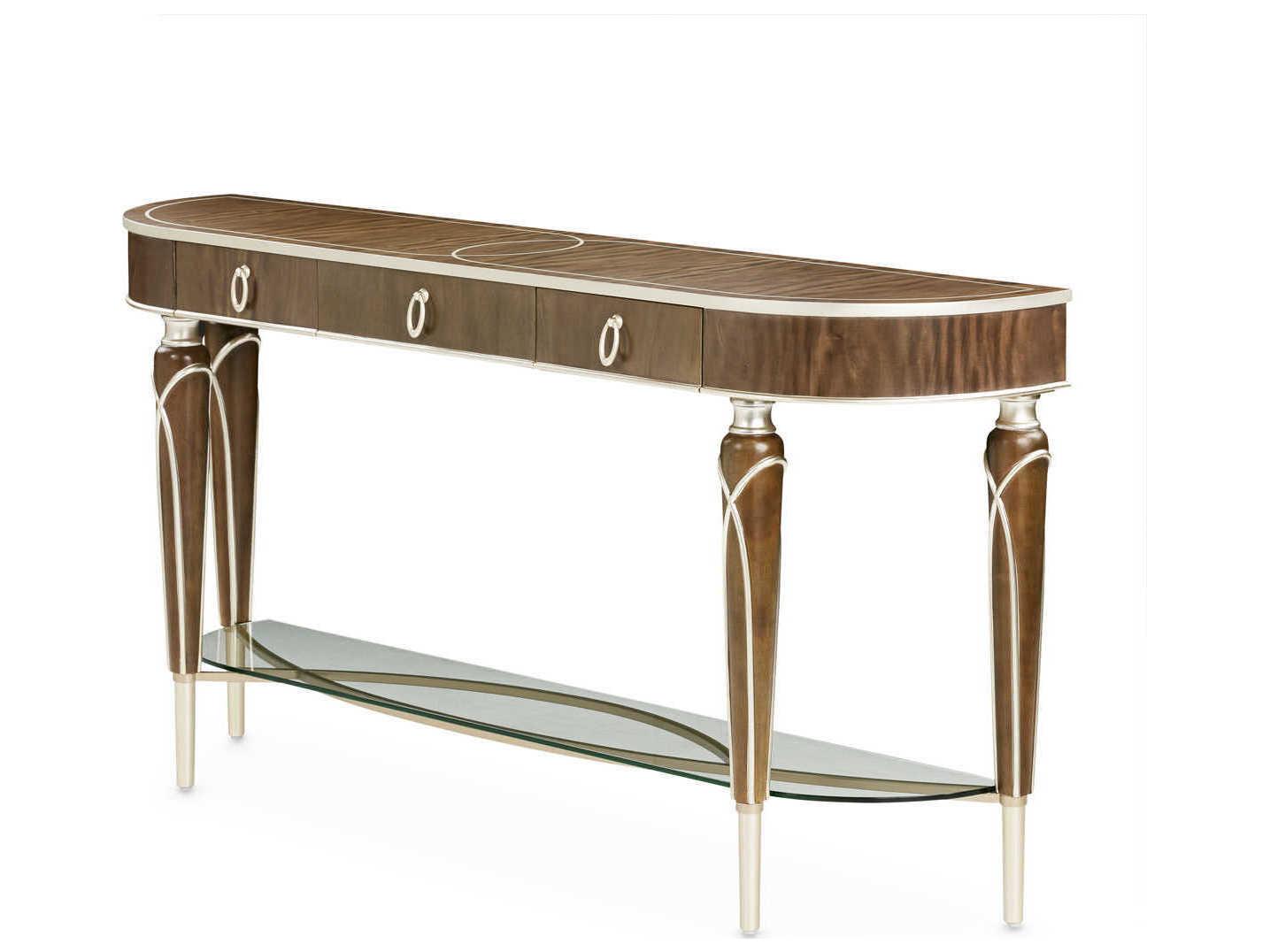 Michael Amini Villa Cherie Hazelnut Demilune Wood Console Table