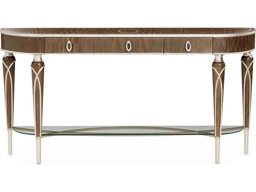 Michael Amini Villa Cherie Hazelnut Demilune Wood Console Table
