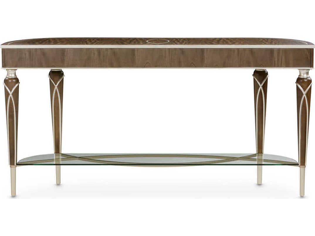 Michael Amini Villa Cherie Hazelnut Demilune Wood Console Table
