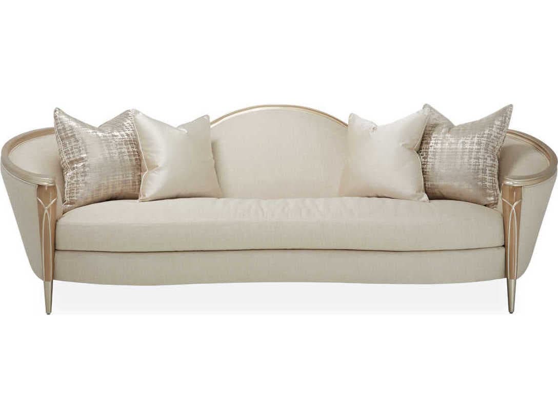 Michael Amini Villa Cherie Caramel Pearl Beige Upholstered Sofa