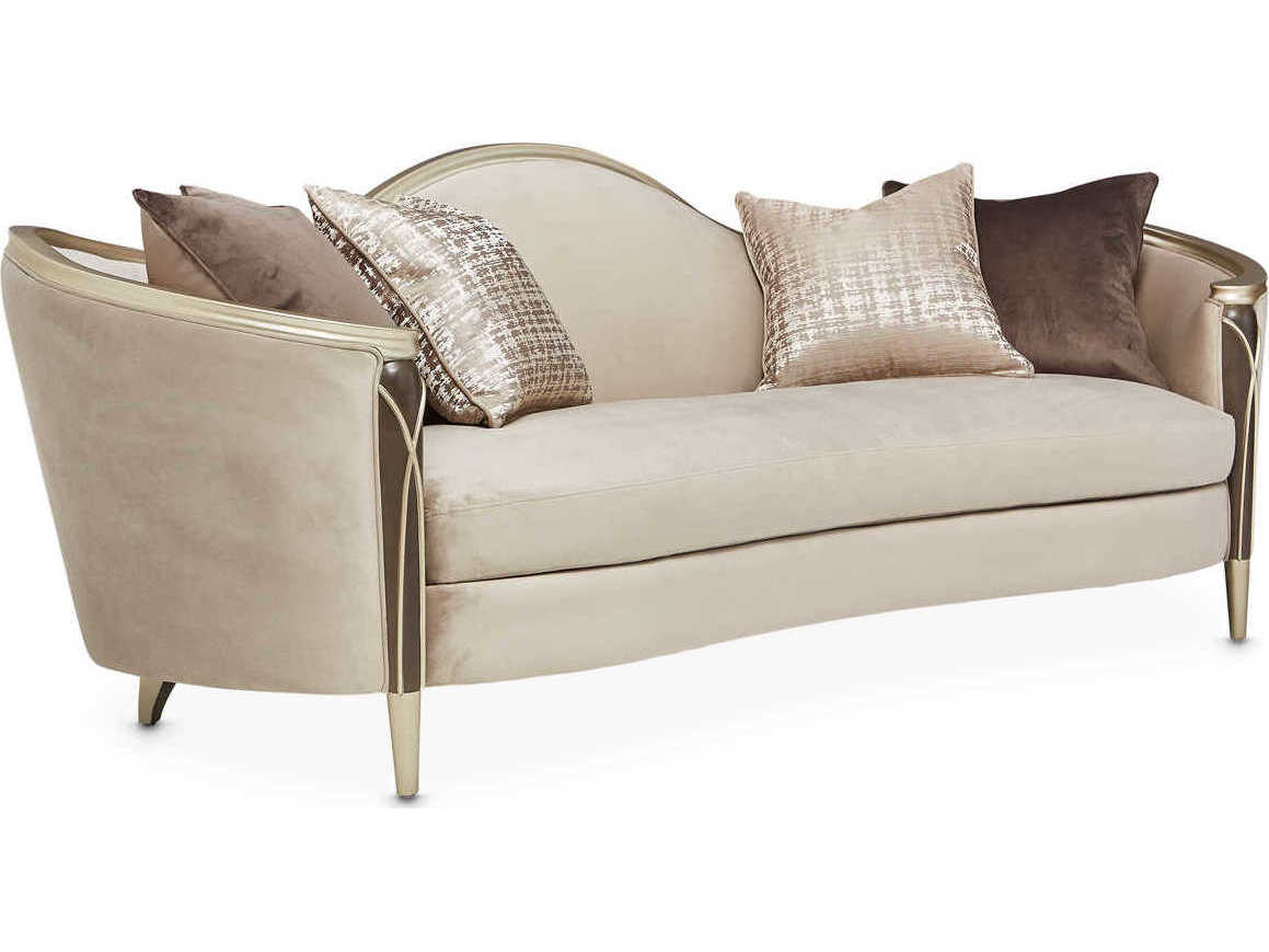 Michael Amini Villa Cherie Hazelnut Porcini Beige Velvet Upholstered Sofa