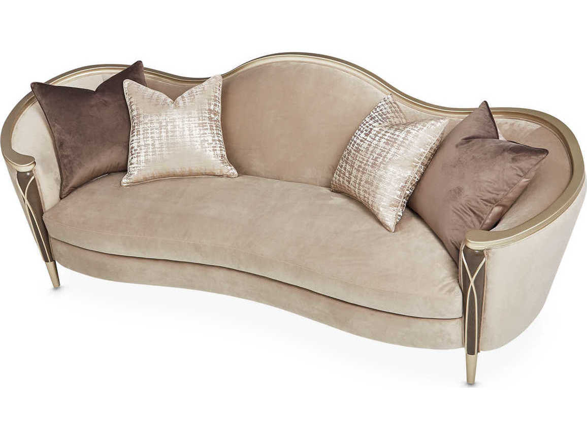 Michael Amini Villa Cherie Hazelnut Porcini Beige Velvet Upholstered Sofa