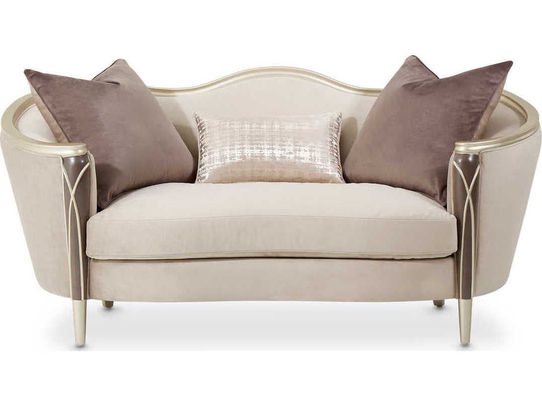 Michael Amini Villa Cherie Hazelnut Porcini Beige Velvet Upholstered Loveseat