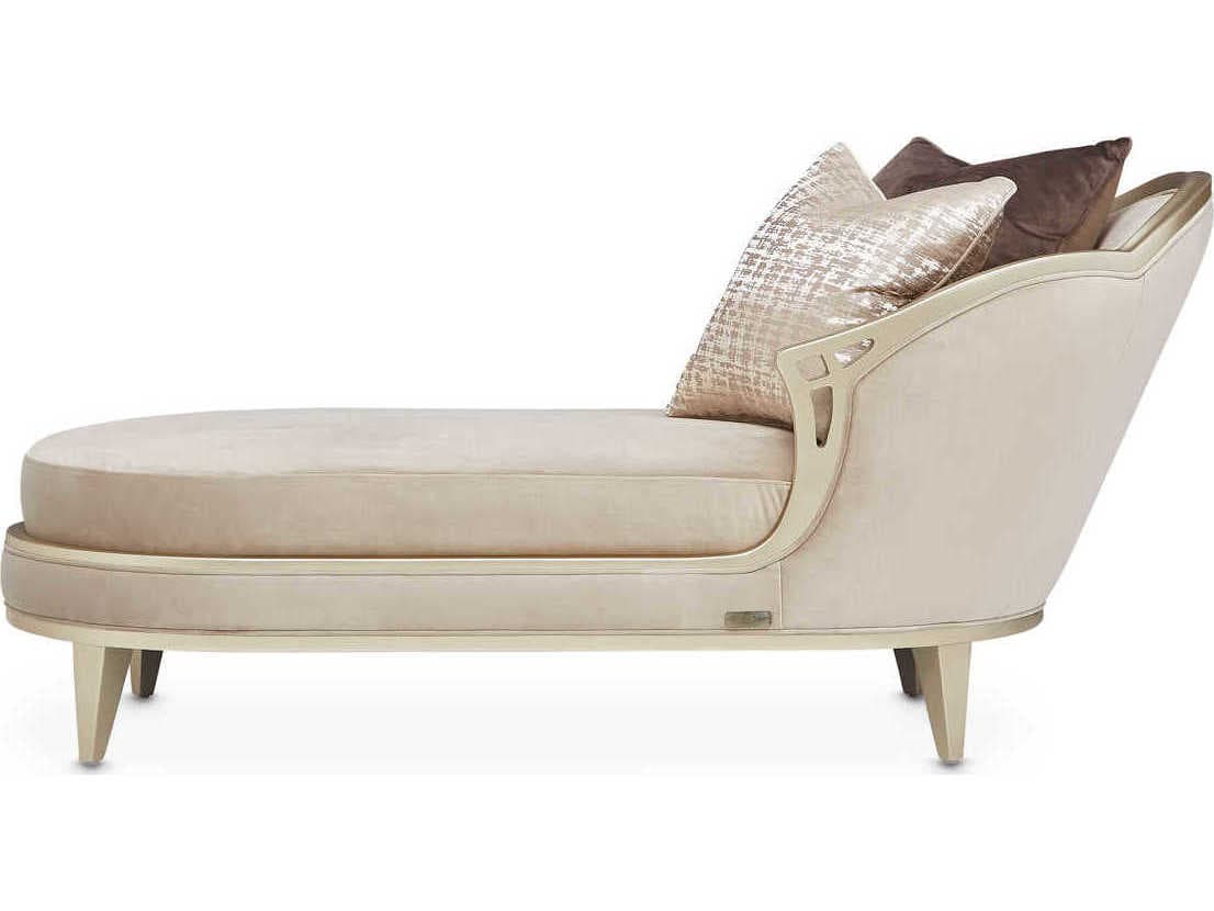 Michael Amini Villa Cherie Hazelnut Porcini Beige Velvet Upholstered Chaise