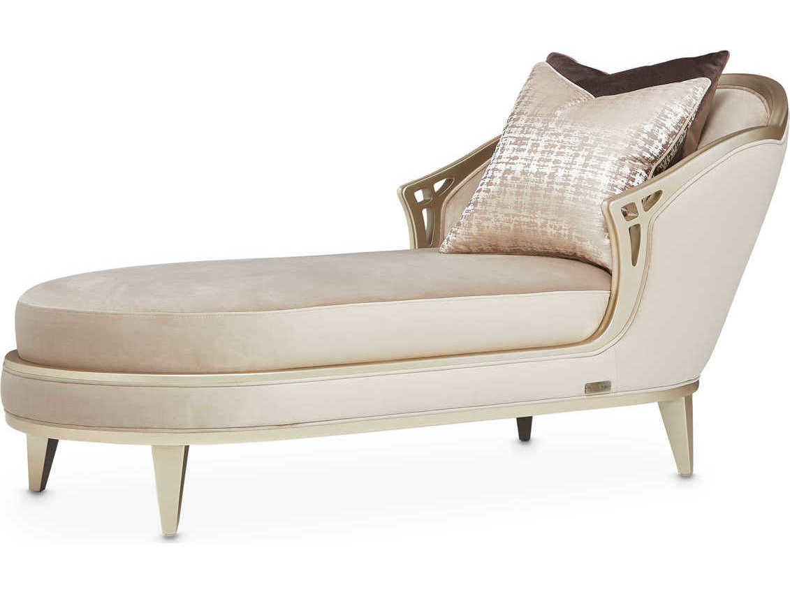 Michael Amini Villa Cherie Hazelnut Porcini Beige Velvet Upholstered Chaise