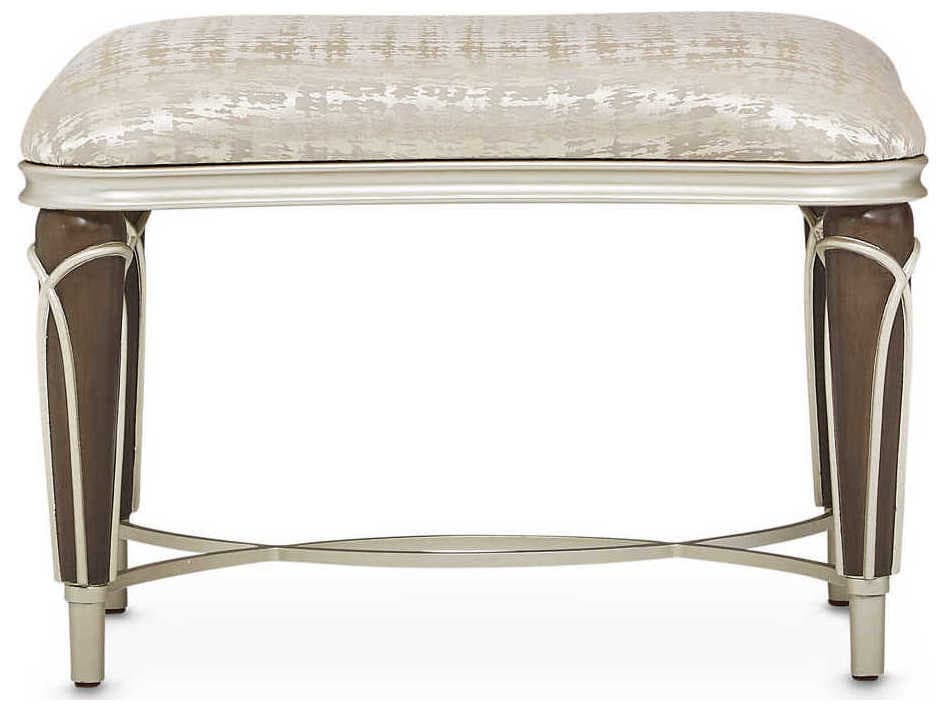 Michael Amini Villa Cherie Hazelnut Bisque Beige Upholstered Ottoman