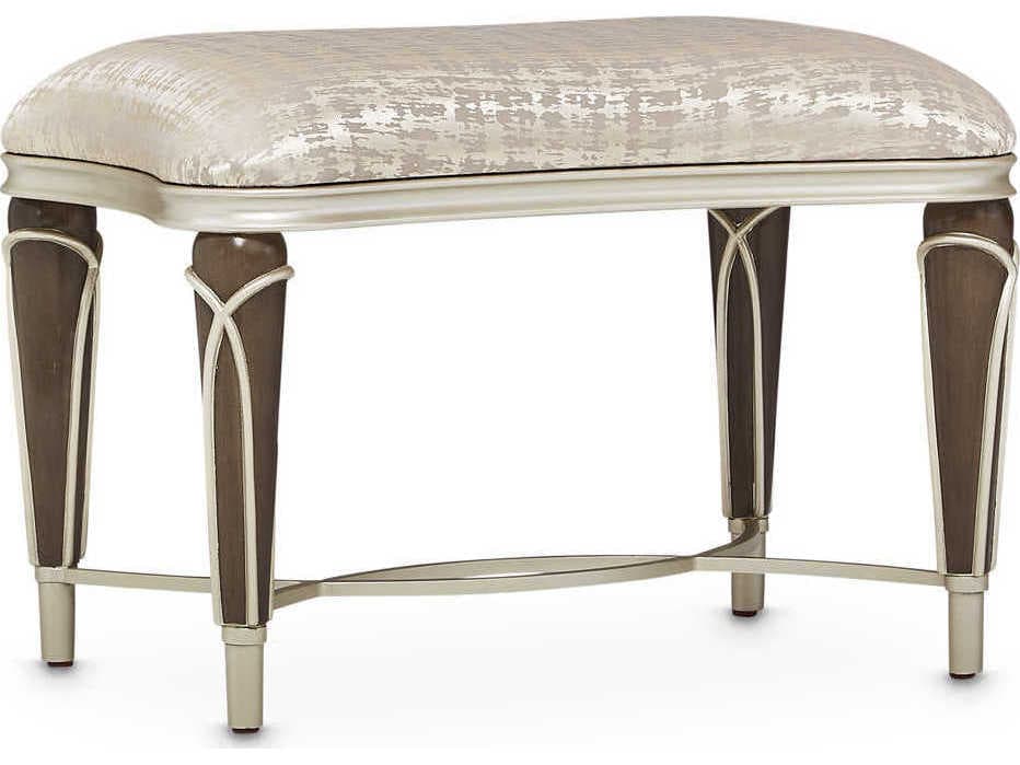 Michael Amini Villa Cherie Hazelnut Bisque Beige Upholstered Ottoman