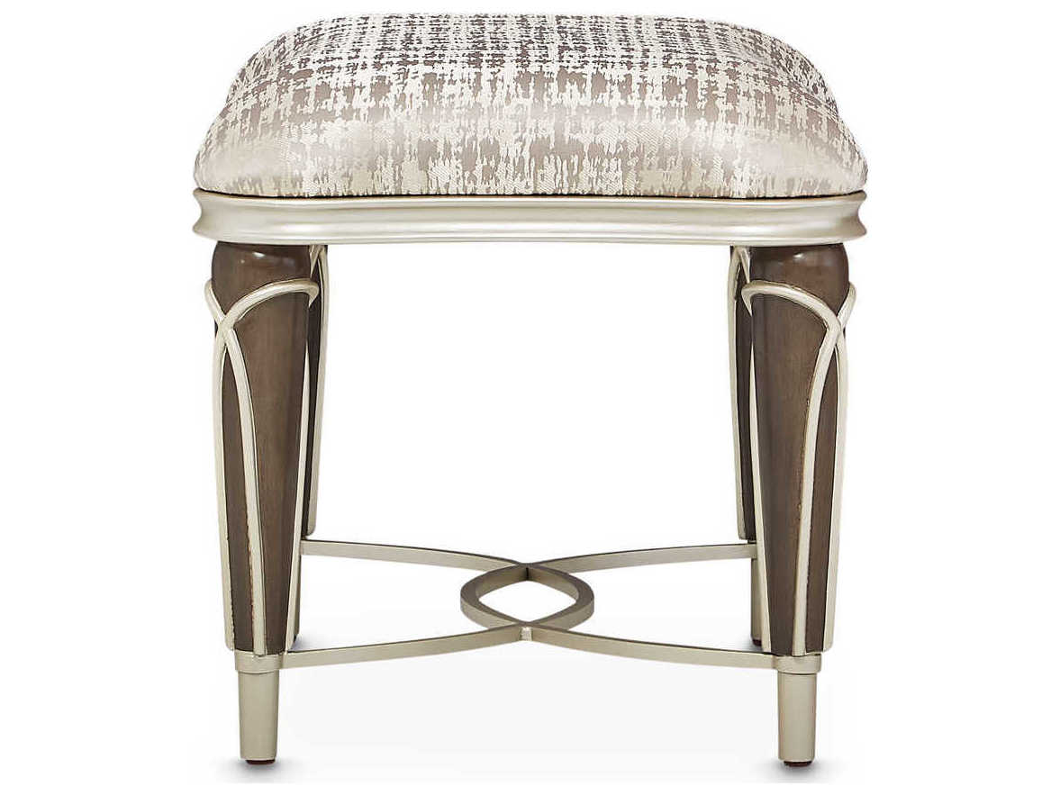 Michael Amini Villa Cherie Hazelnut Bisque Beige Upholstered Ottoman