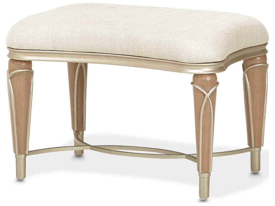 Michael Amini Villa Cherie Caramel Pearl Beige Upholstered Ottoman