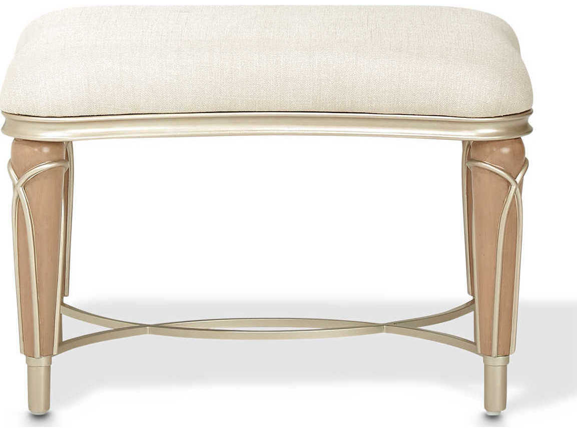 Michael Amini Villa Cherie Caramel Pearl Beige Upholstered Ottoman