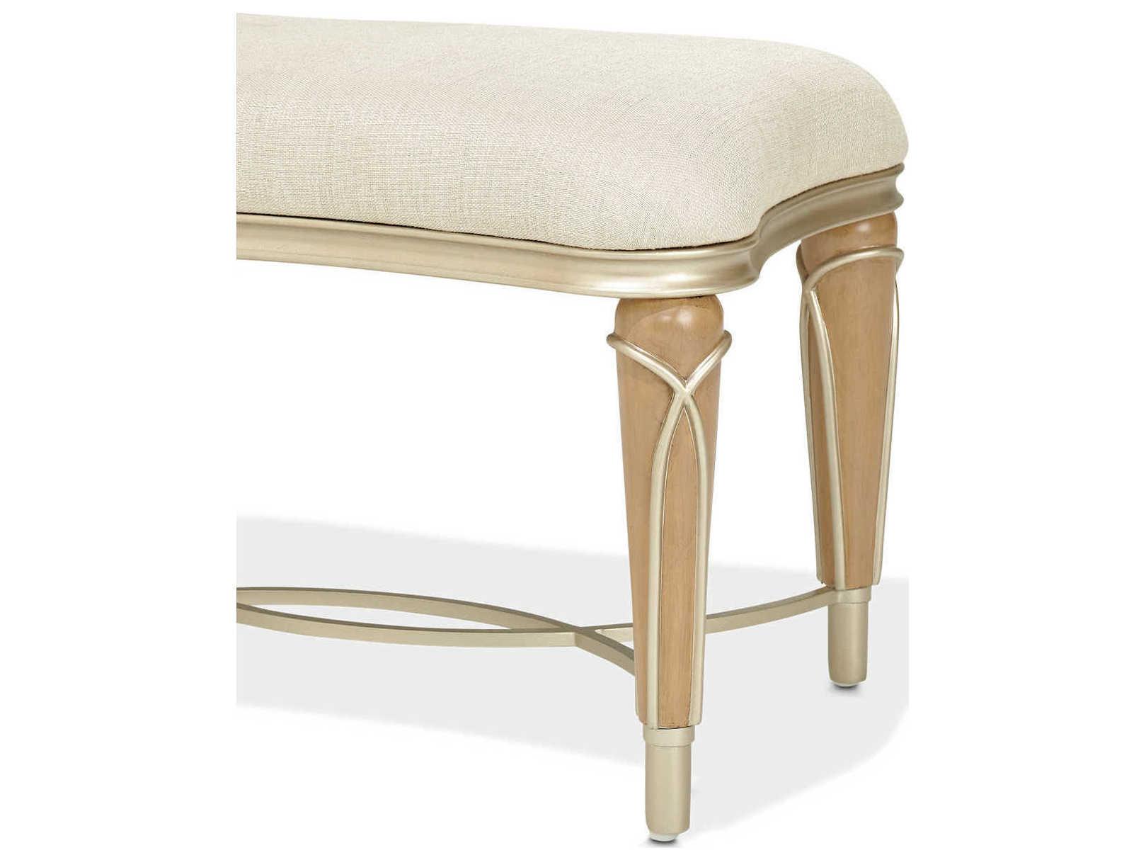 Michael Amini Villa Cherie Caramel Pearl Beige Upholstered Ottoman