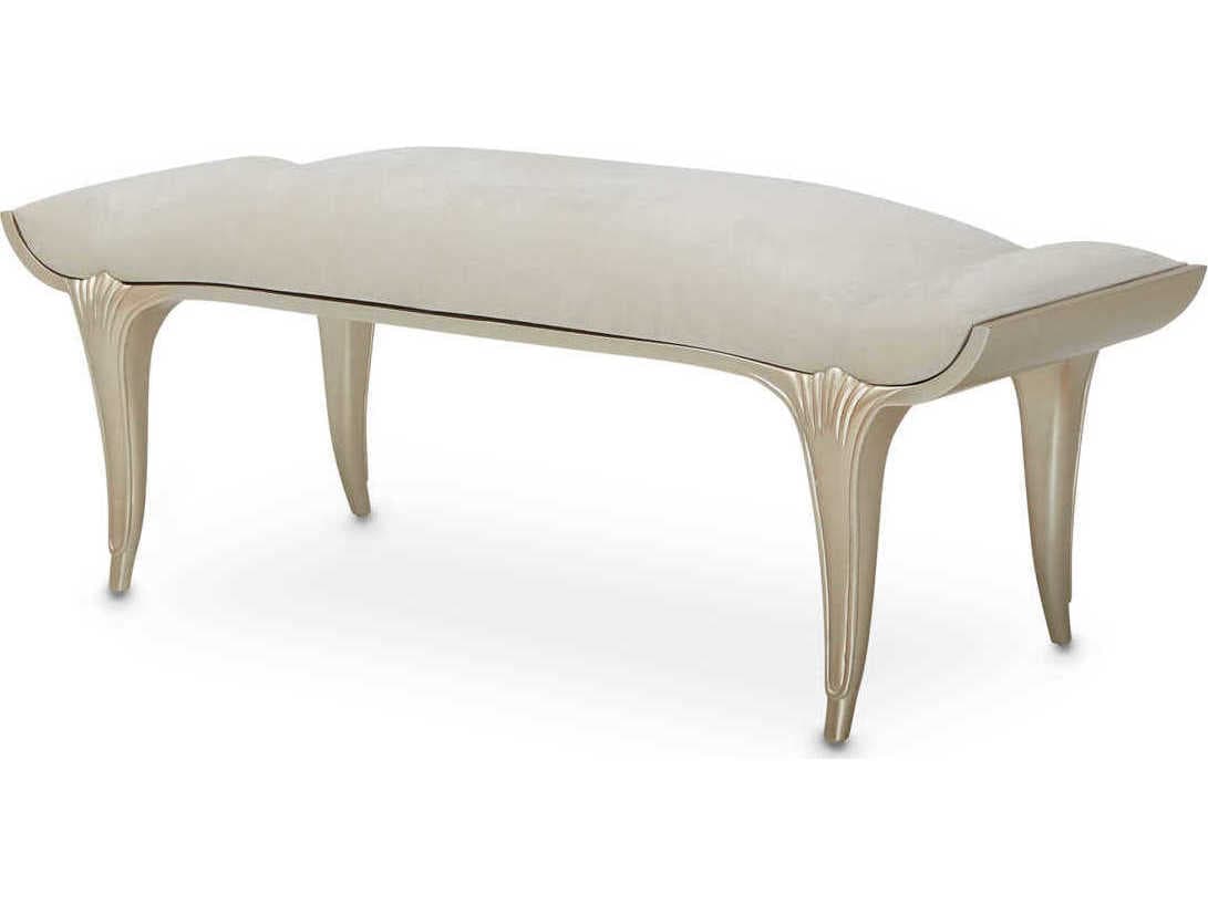 Michael Amini Villa Cherie Caramel Pearl White Velvet Upholstered Accent Bench