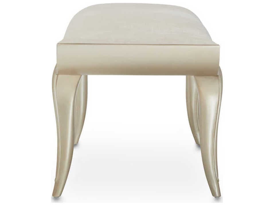 Michael Amini Villa Cherie Caramel Pearl White Velvet Upholstered Accent Bench