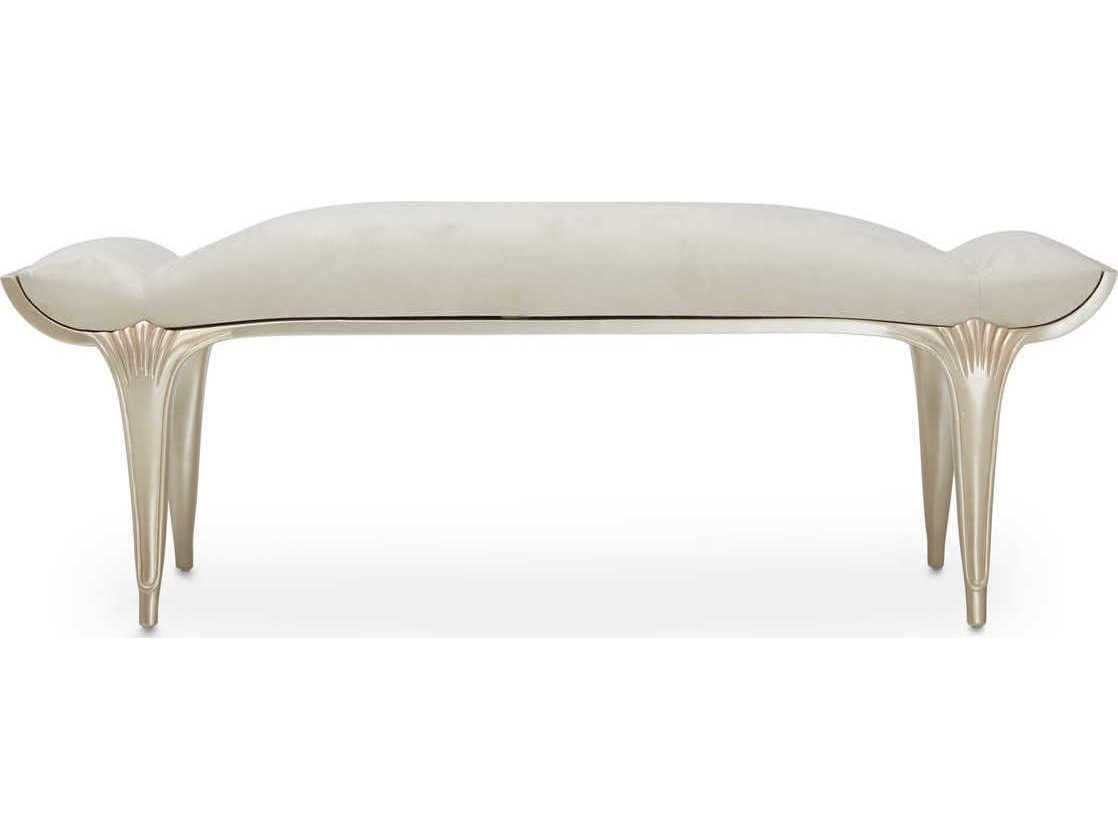 Michael Amini Villa Cherie Caramel Pearl White Velvet Upholstered Accent Bench