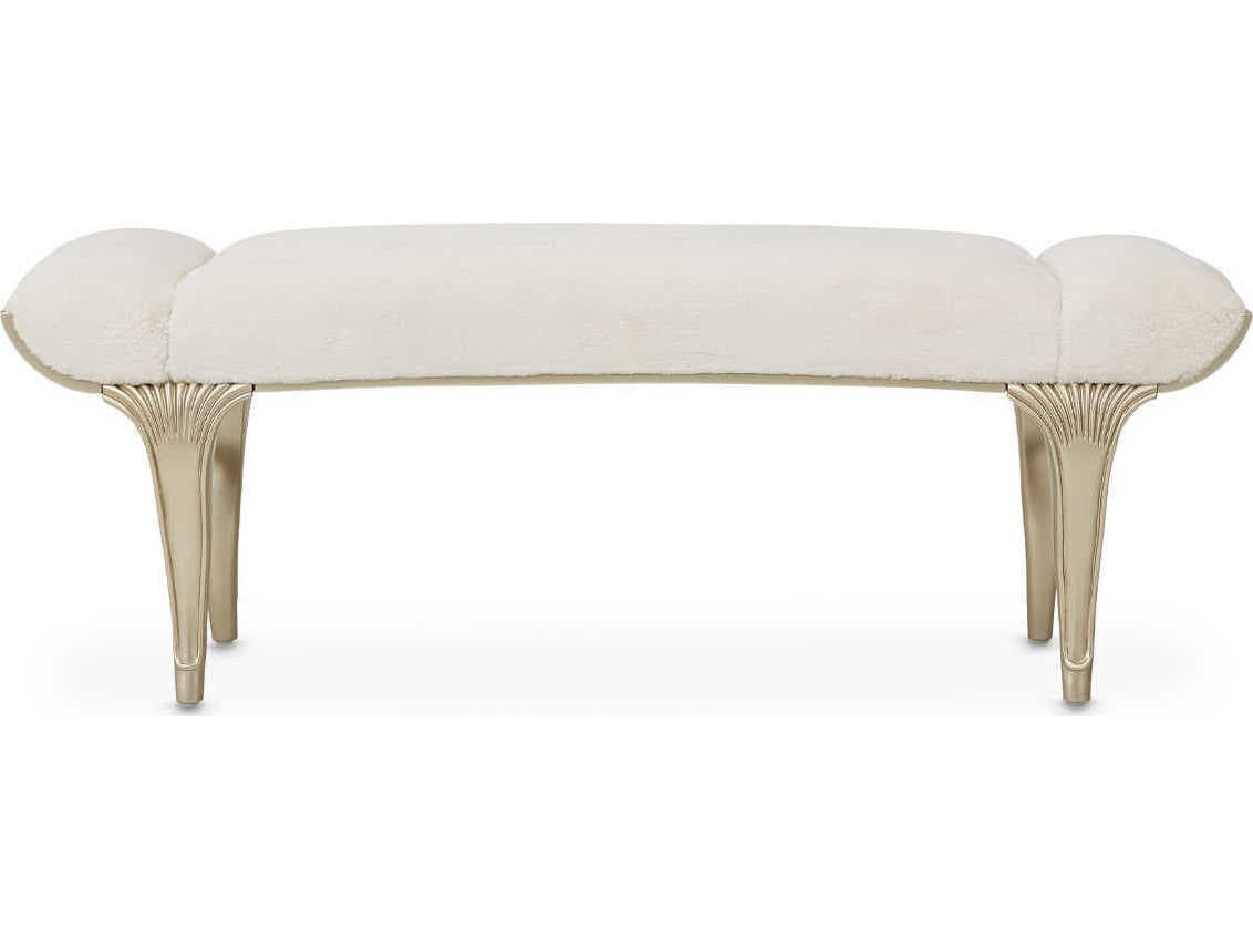 Michael Amini Villa Cherie Hazelnut Faux Fur White Accent Bench