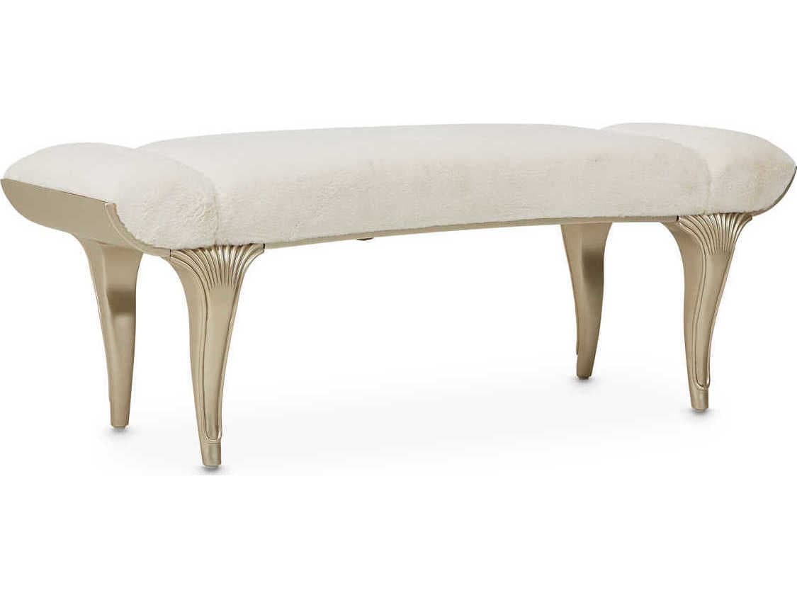 Michael Amini Villa Cherie Hazelnut Faux Fur White Accent Bench