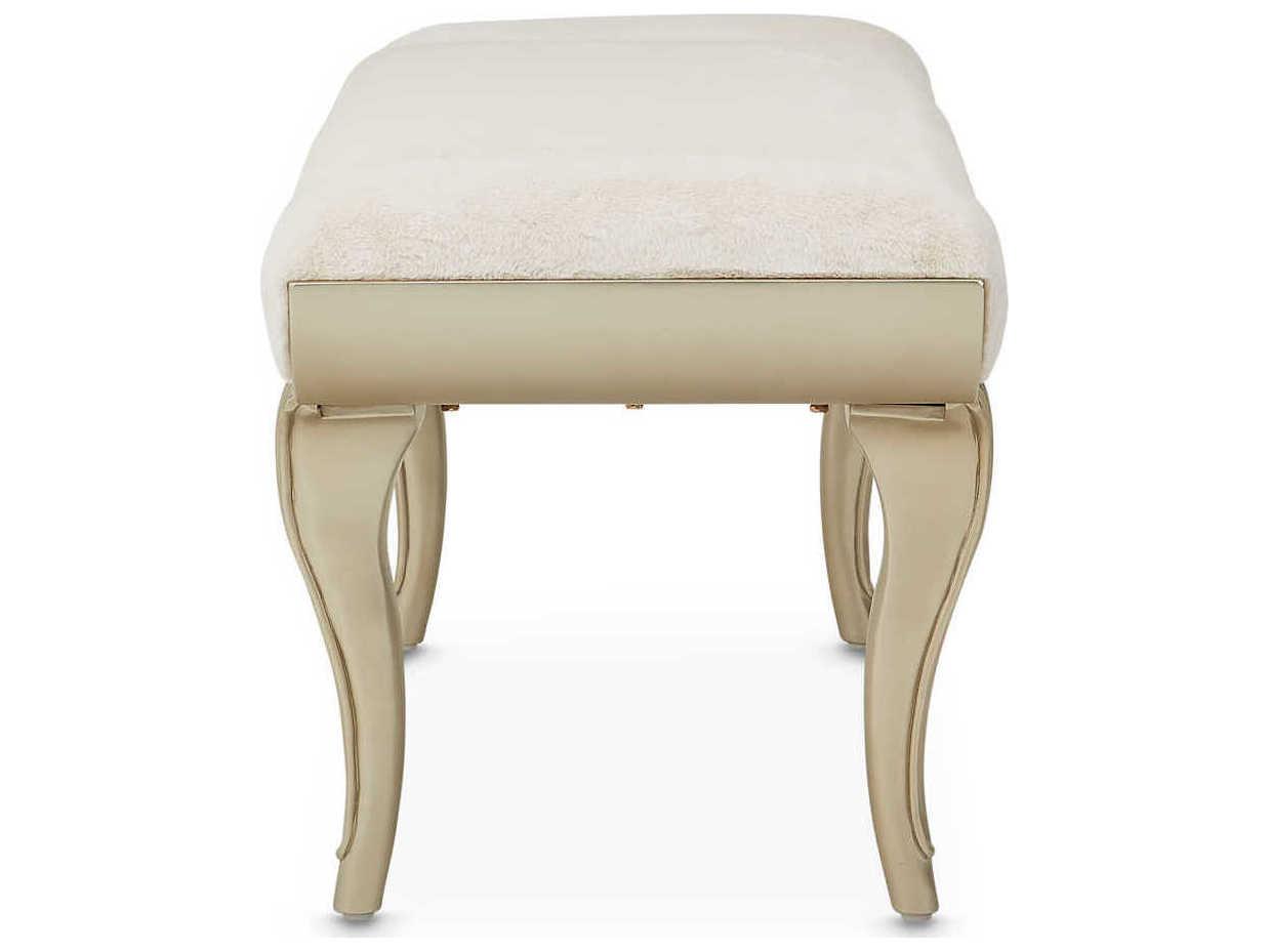 Michael Amini Villa Cherie Hazelnut Faux Fur White Accent Bench