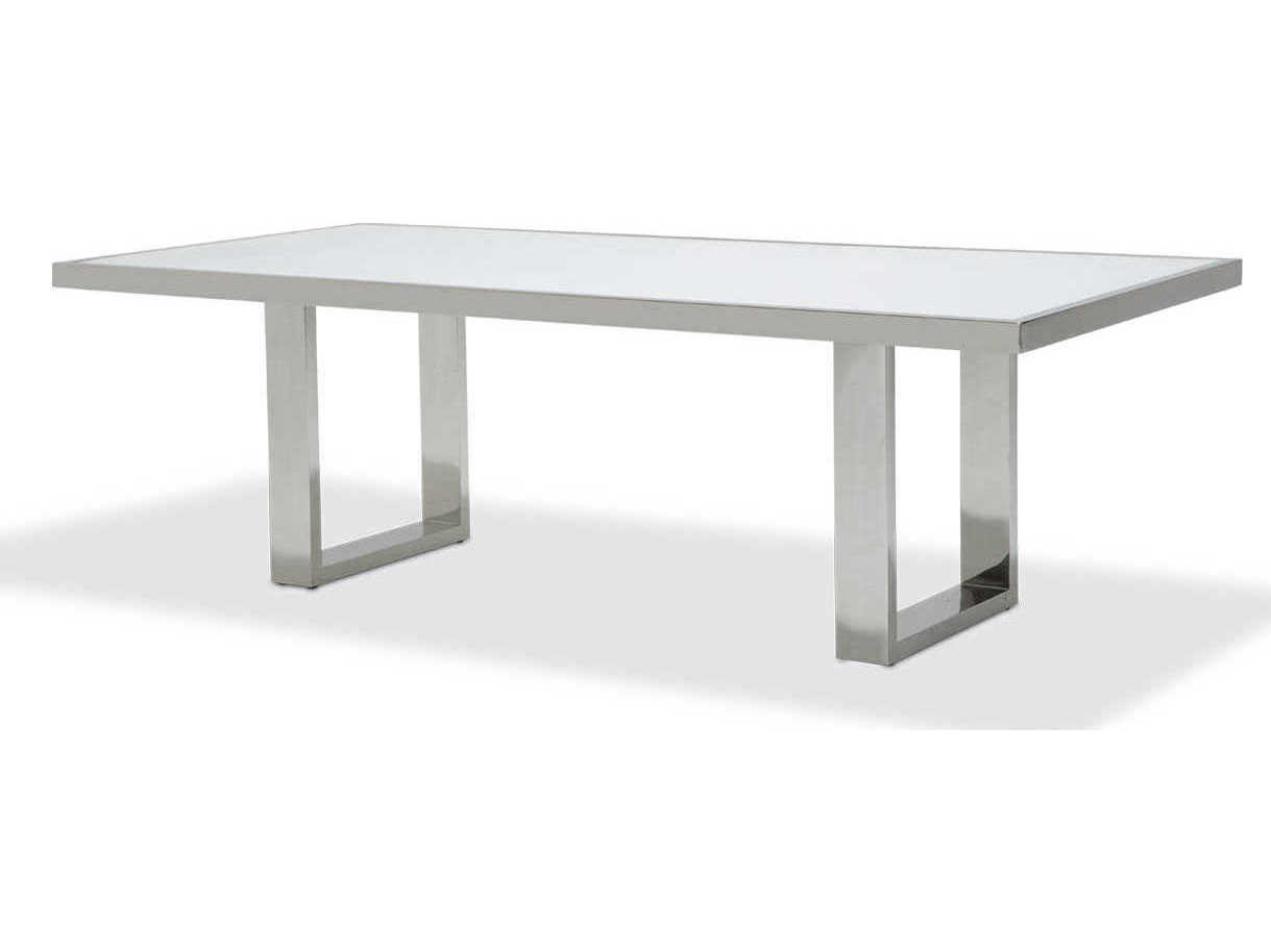 Michael Amini State St Rectangular Glass Glossy White Dining Table