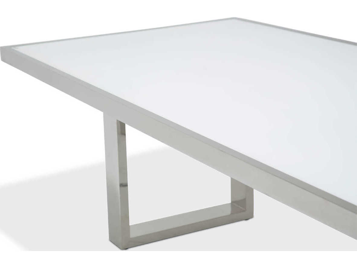Michael Amini State St Rectangular Glass Glossy White Dining Table