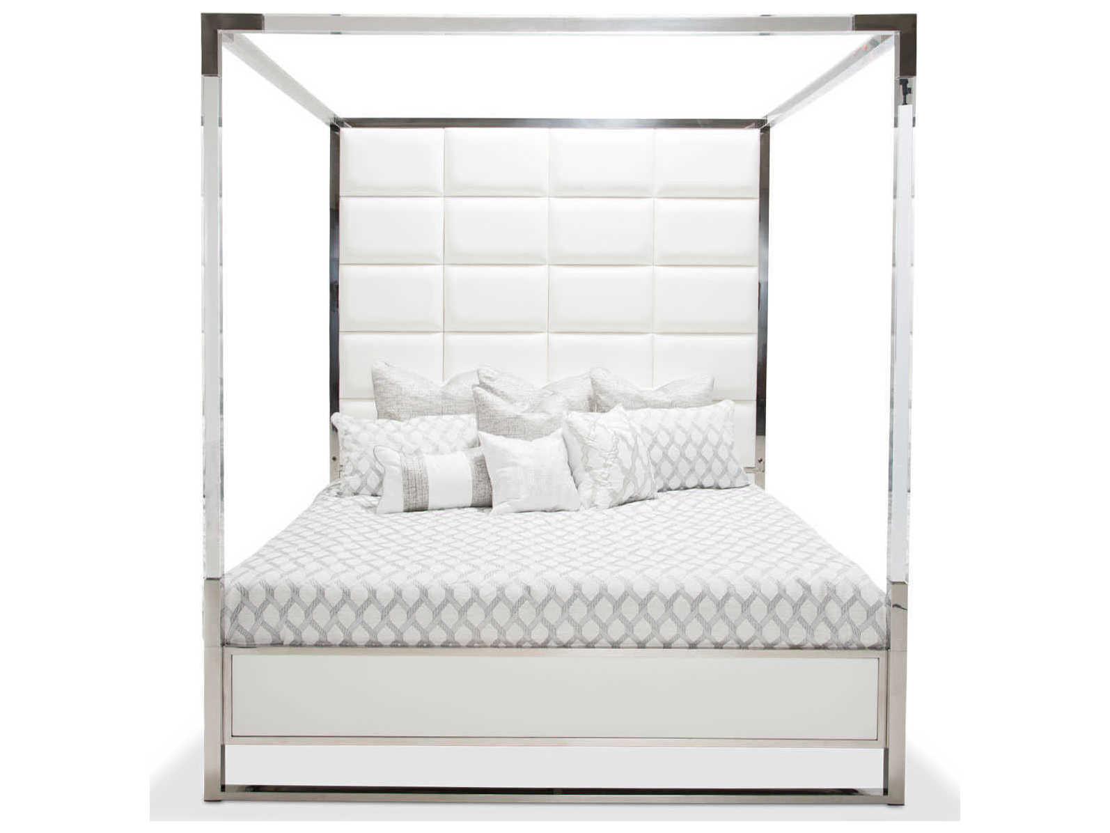 Michael Amini State St. White Solid Wood California King Canopy Bed