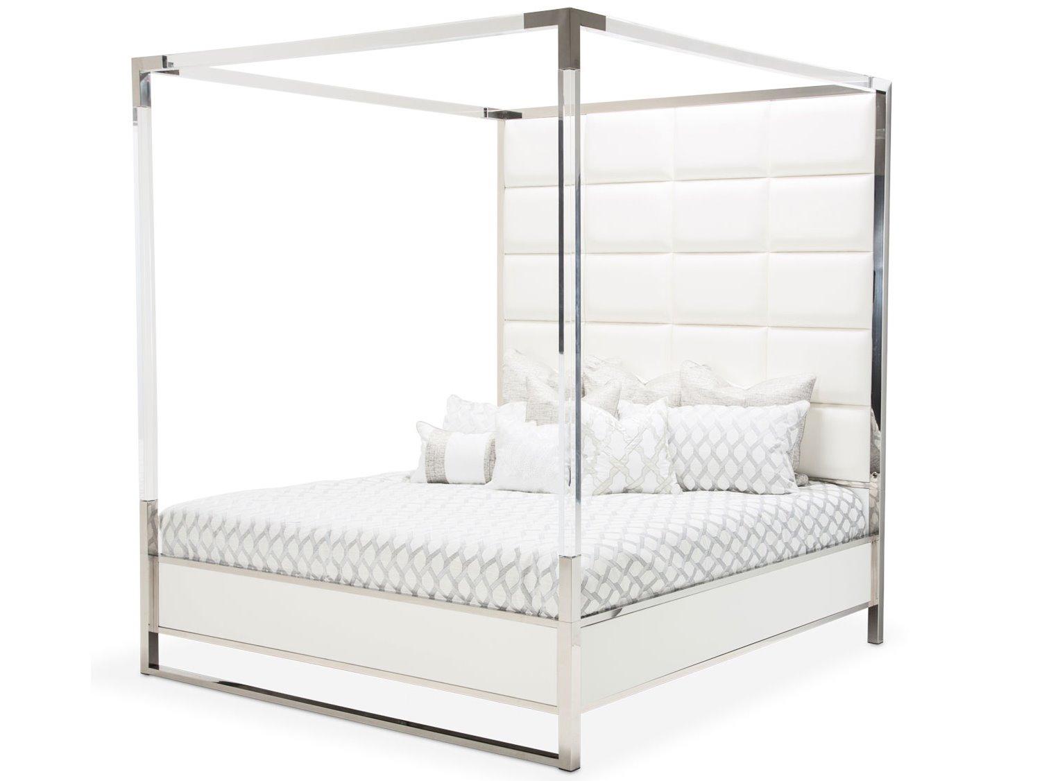 Michael Amini State St. White Wood Queen Canopy Bed