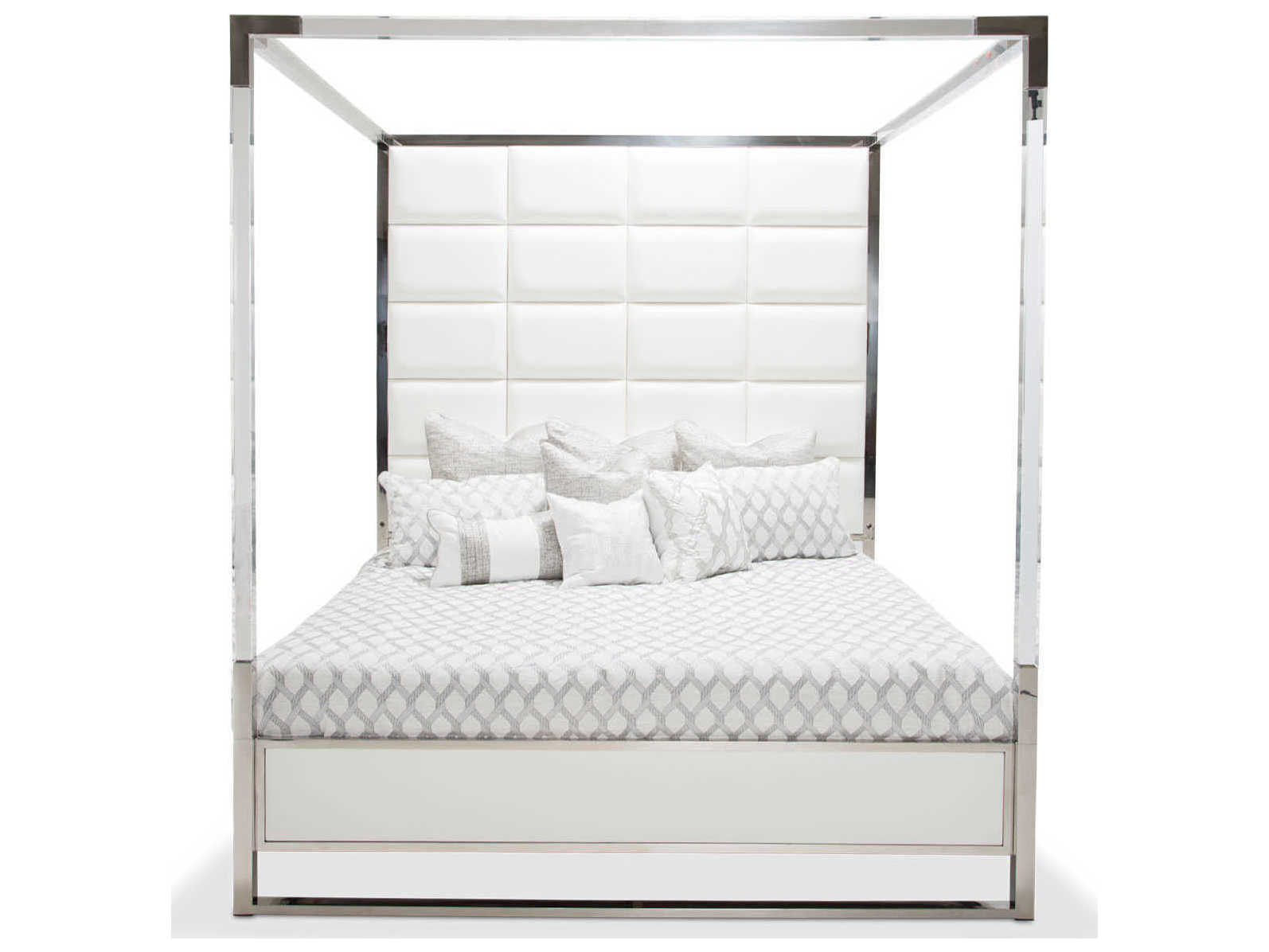 Michael Amini State St. White Wood Queen Canopy Bed