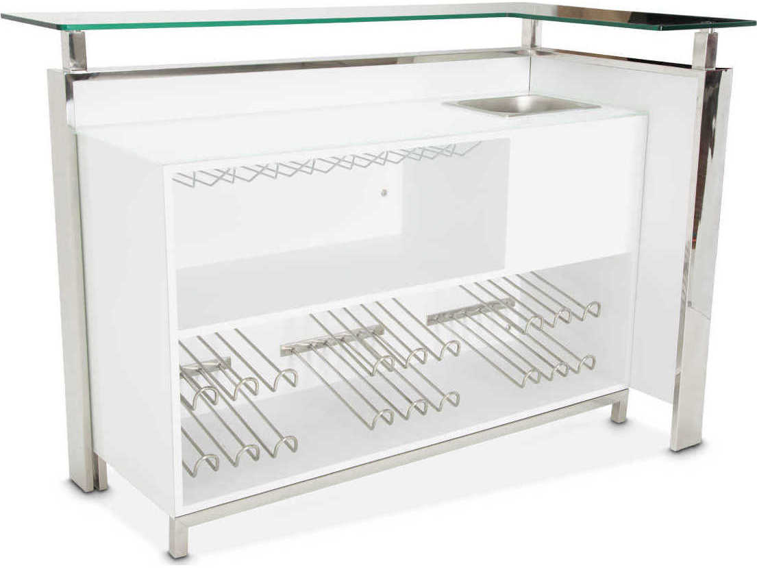 Michael Amini State St Glossy White Bar Cabinet