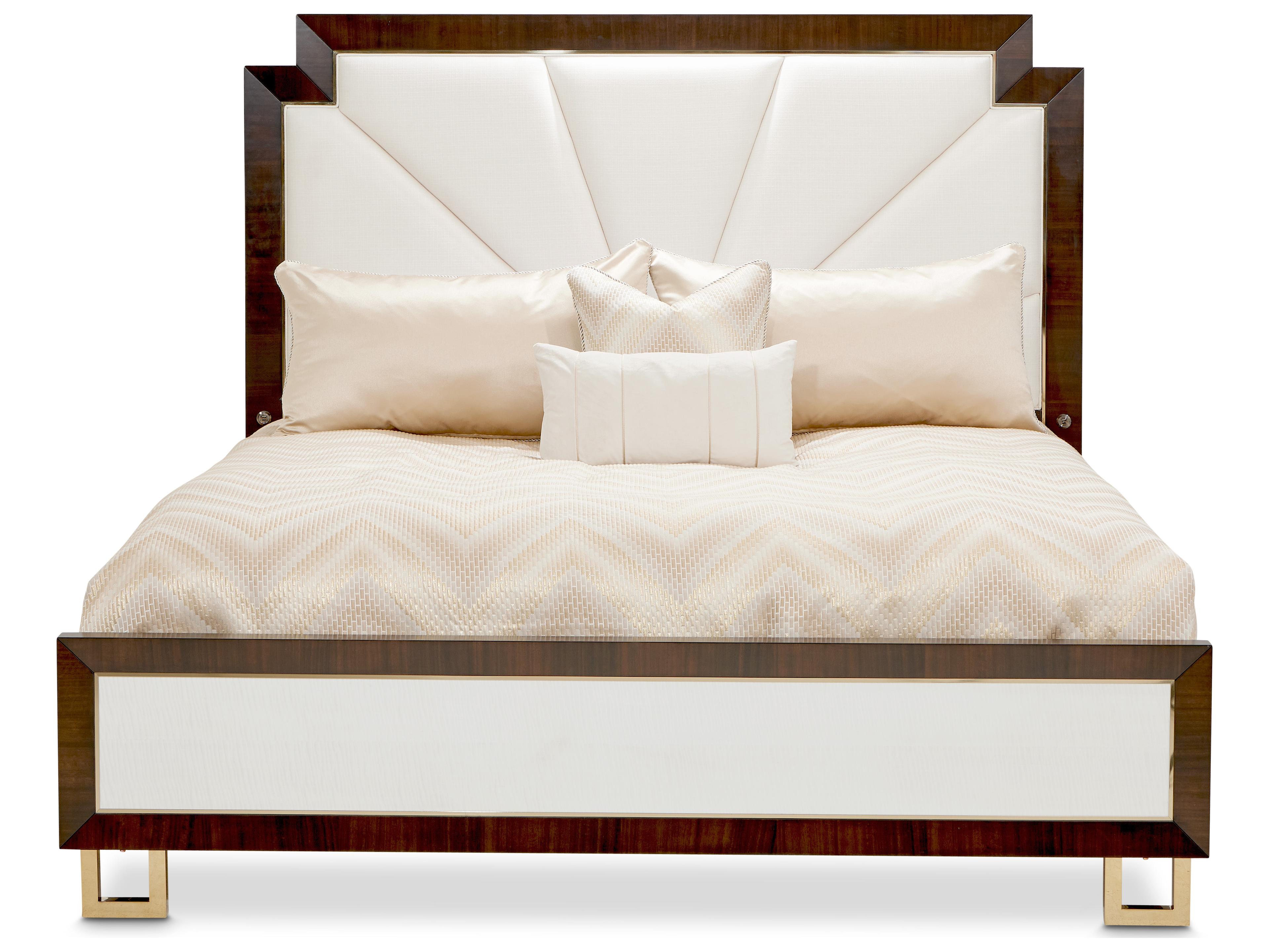 Michael Amini Belmont Place Cream Espresso Brown Poplar Wood Upholstered Queen Platform Bed