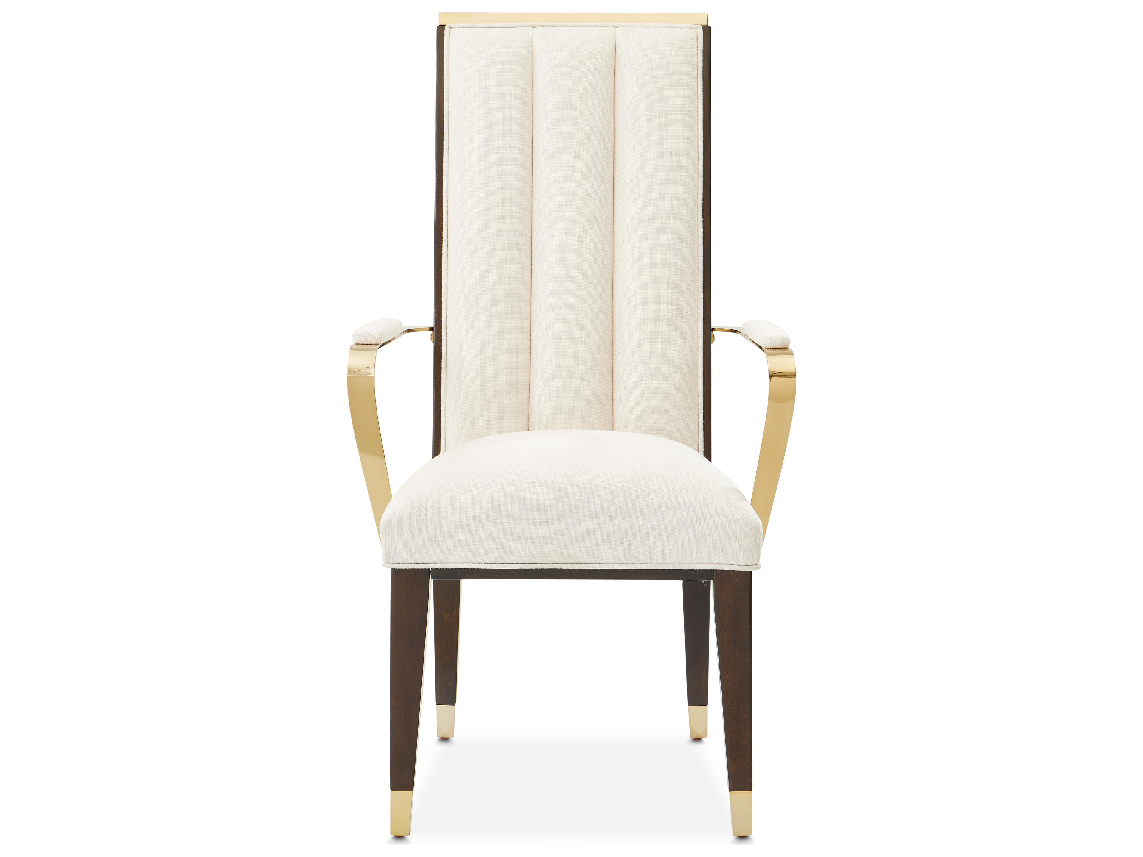 Michael Amini Belmont Place Rubberwood Beige Upholstered Arm Dining Chair