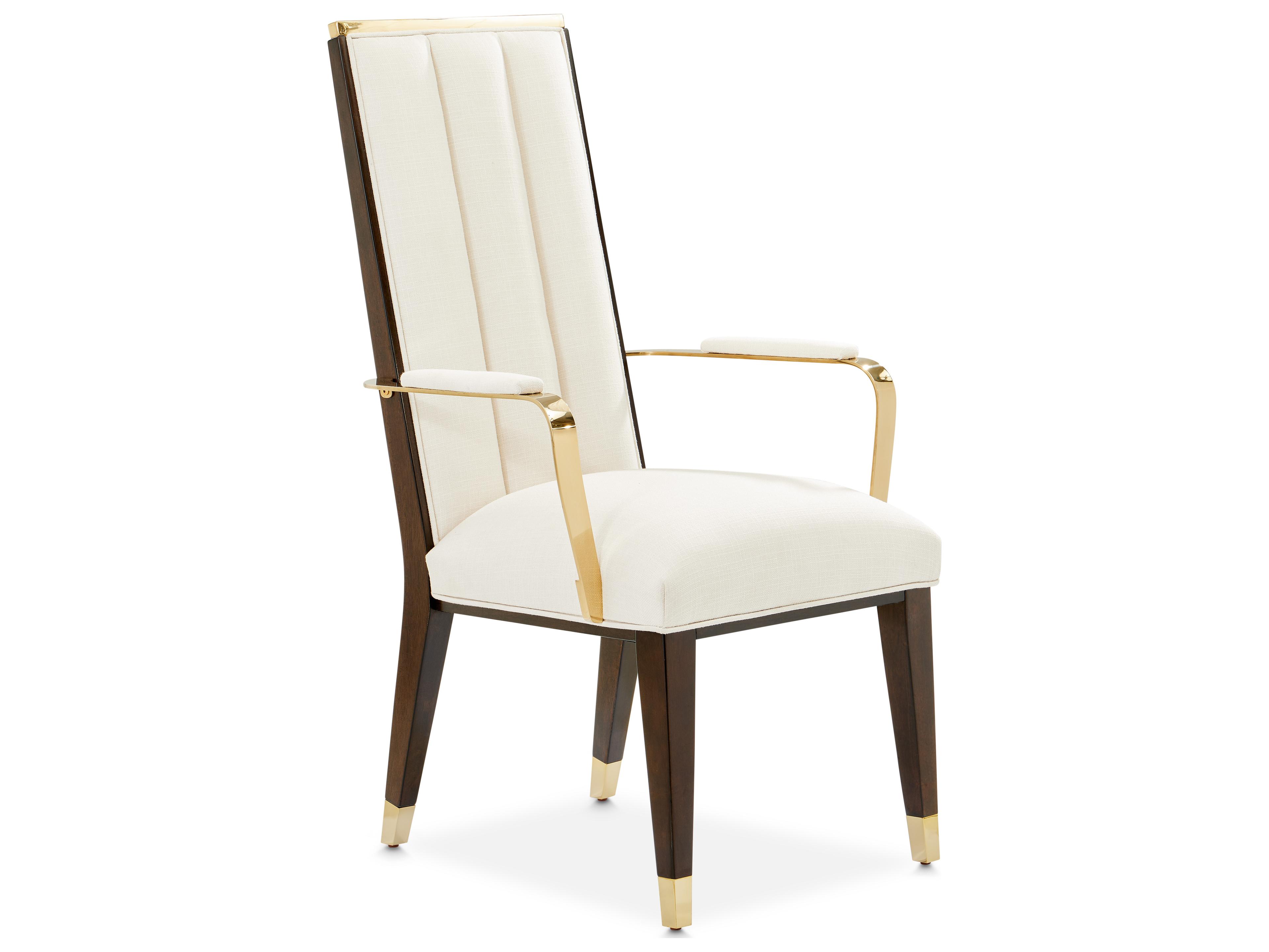 Michael Amini Belmont Place Rubberwood Beige Upholstered Arm Dining Chair
