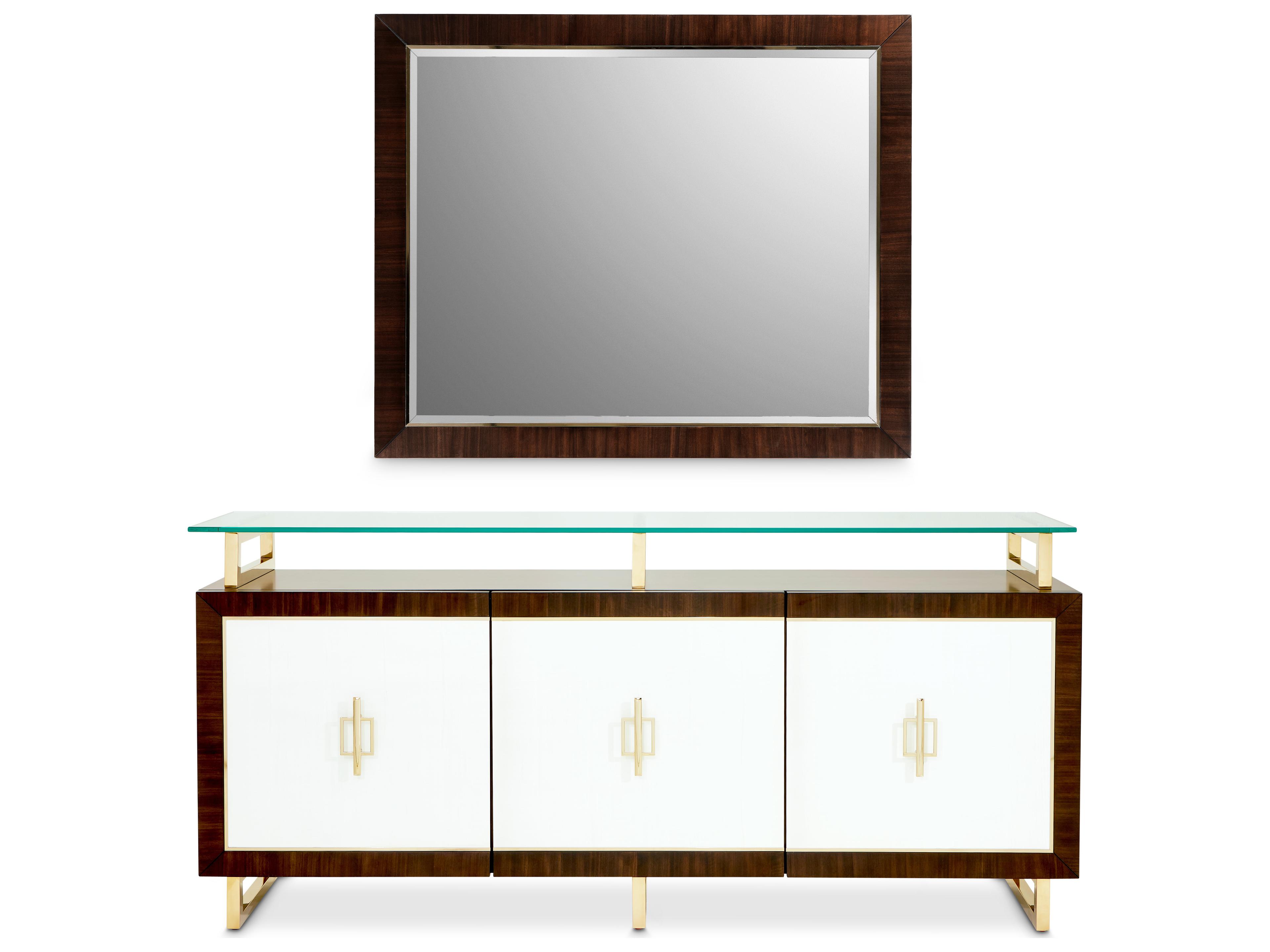 Michael Amini Belmont Place 76" Poplar Wood Espresso Sideboard with Mirror