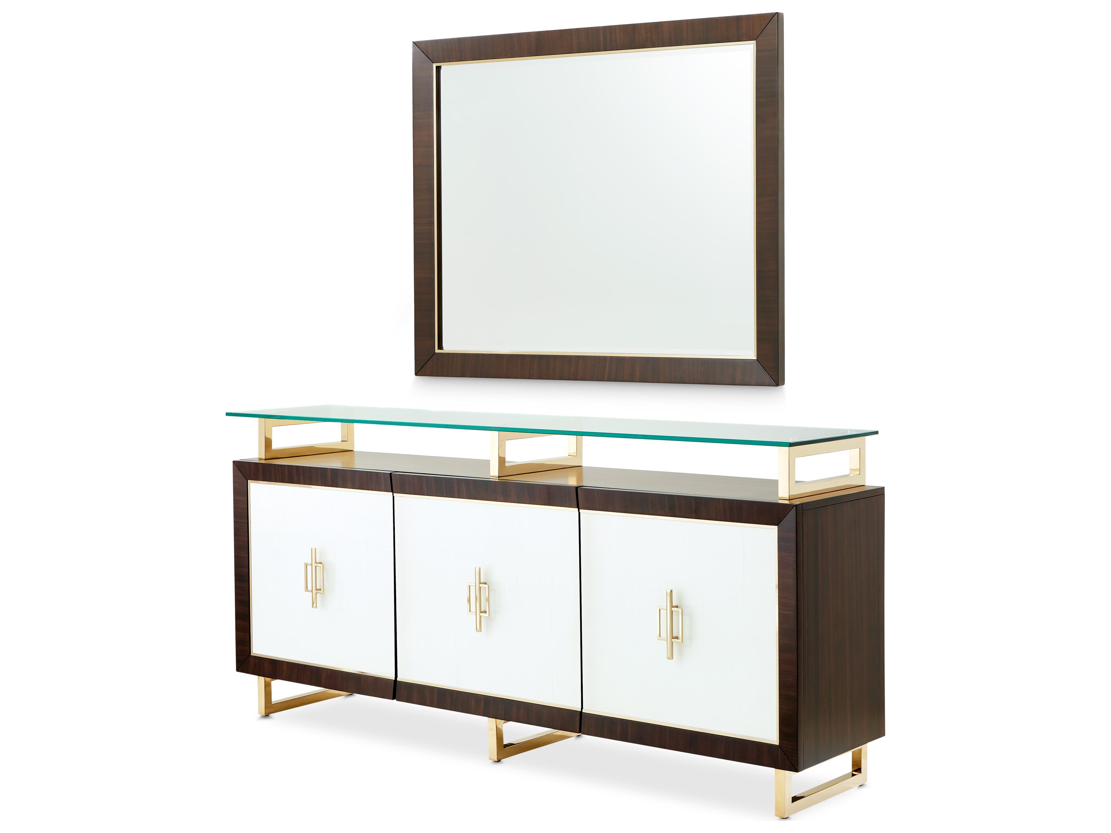 Michael Amini Belmont Place 76" Poplar Wood Espresso Sideboard with Mirror