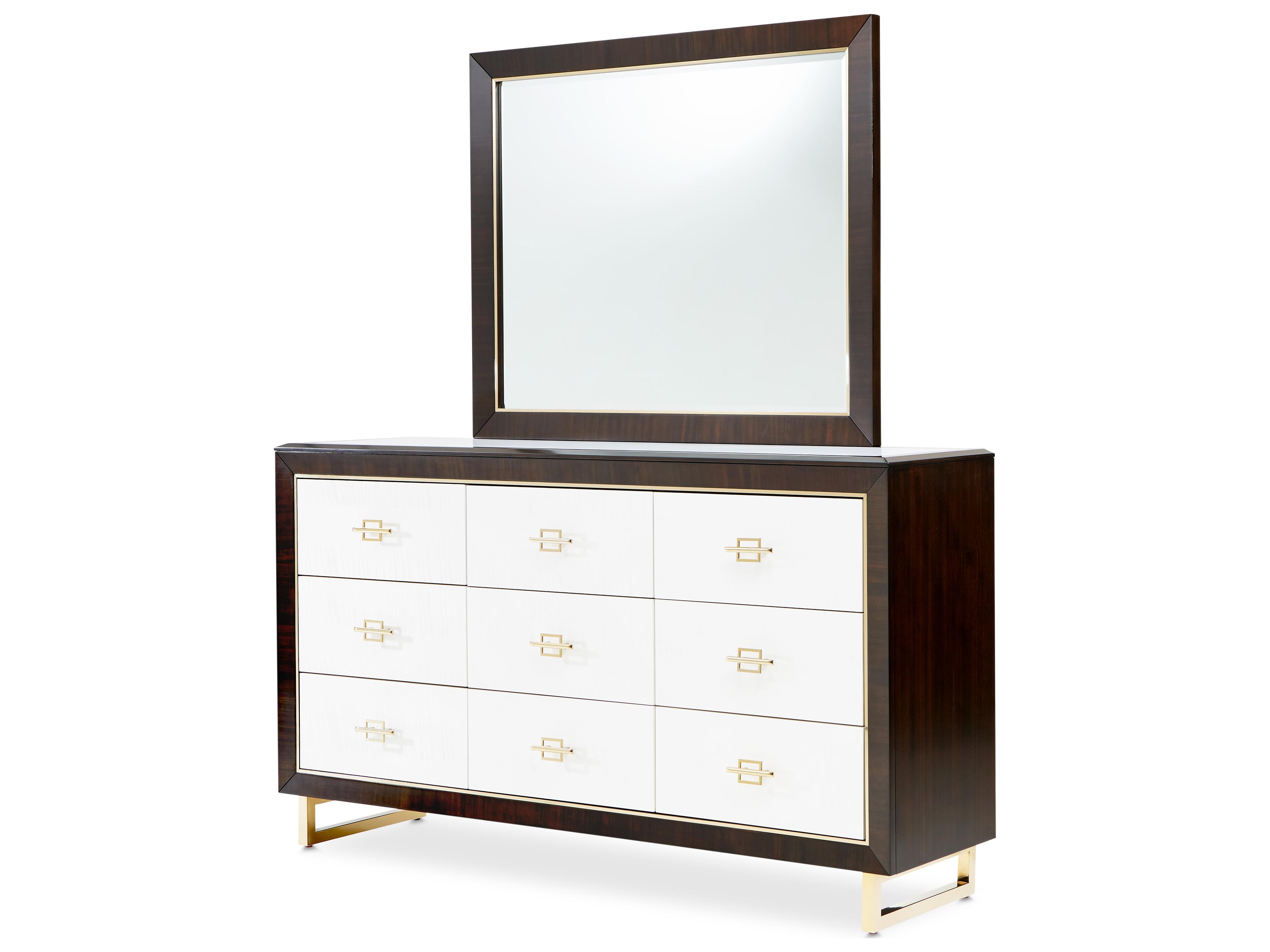 Michael Amini Belmont Place Brown Poplar Wood Dresser with Mirror