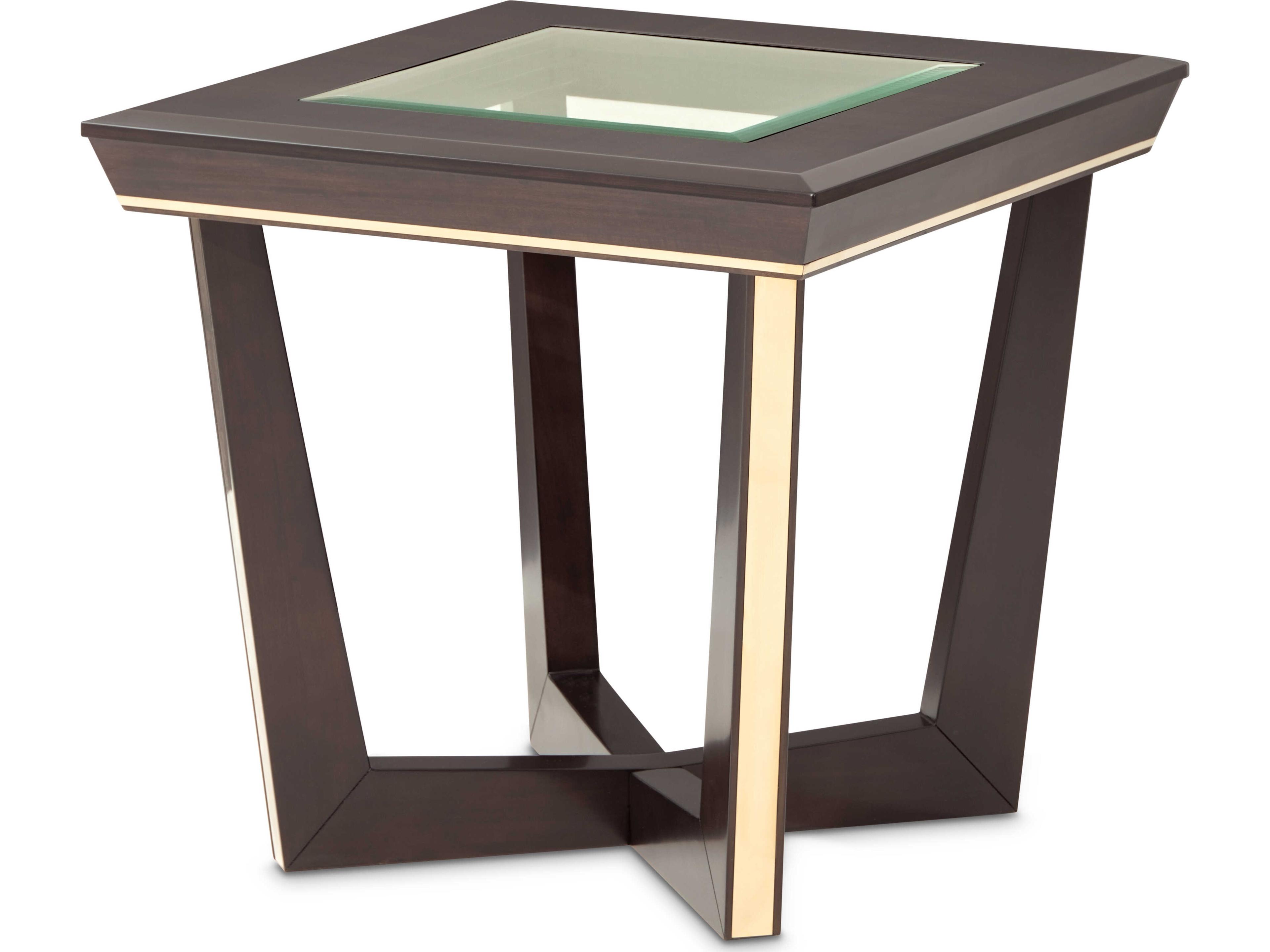 Michael Amini Belmont Place Square Glass Espresso End Table