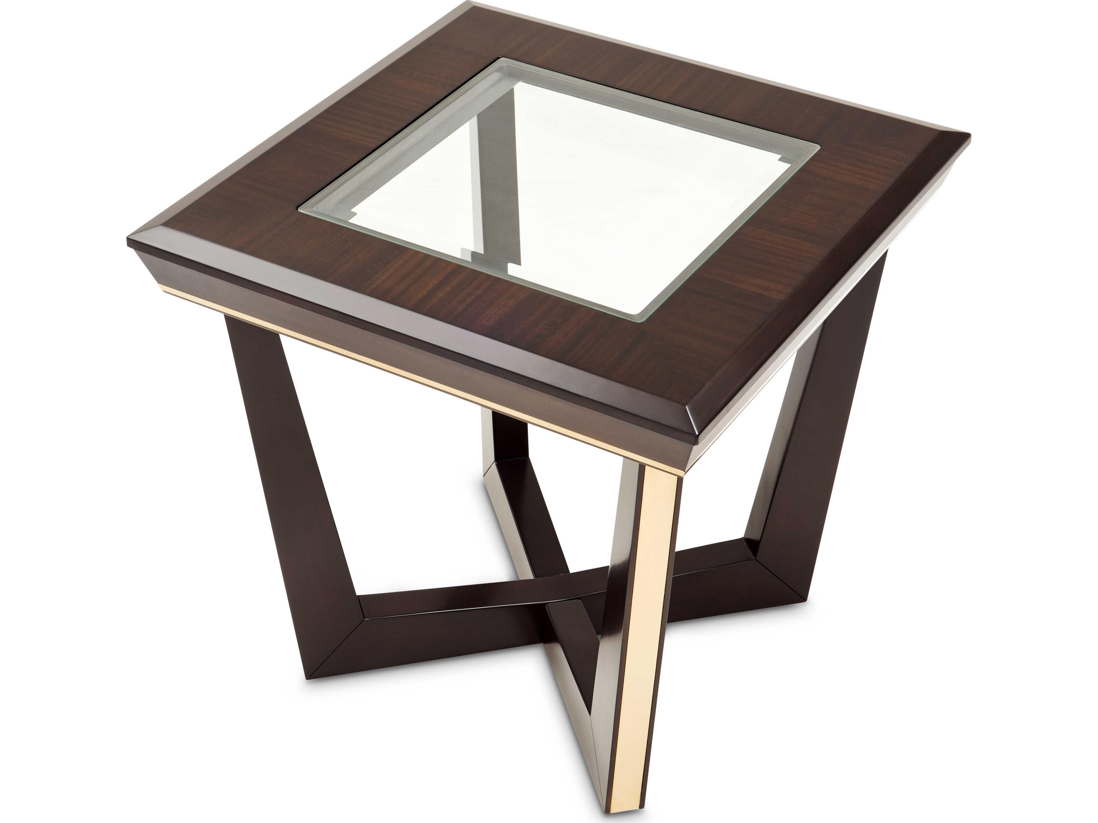 Michael Amini Belmont Place Square Glass Espresso End Table